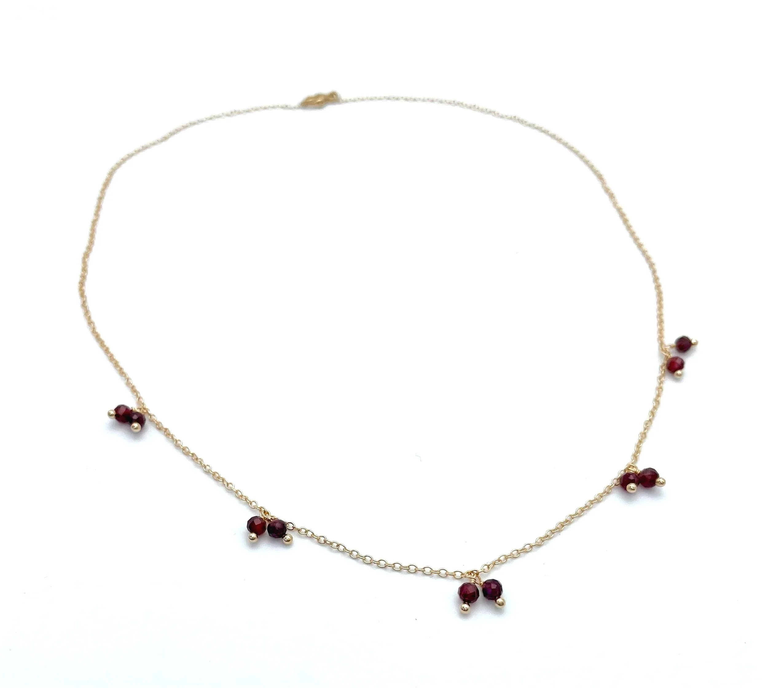 14k solid gold garnet station necklace