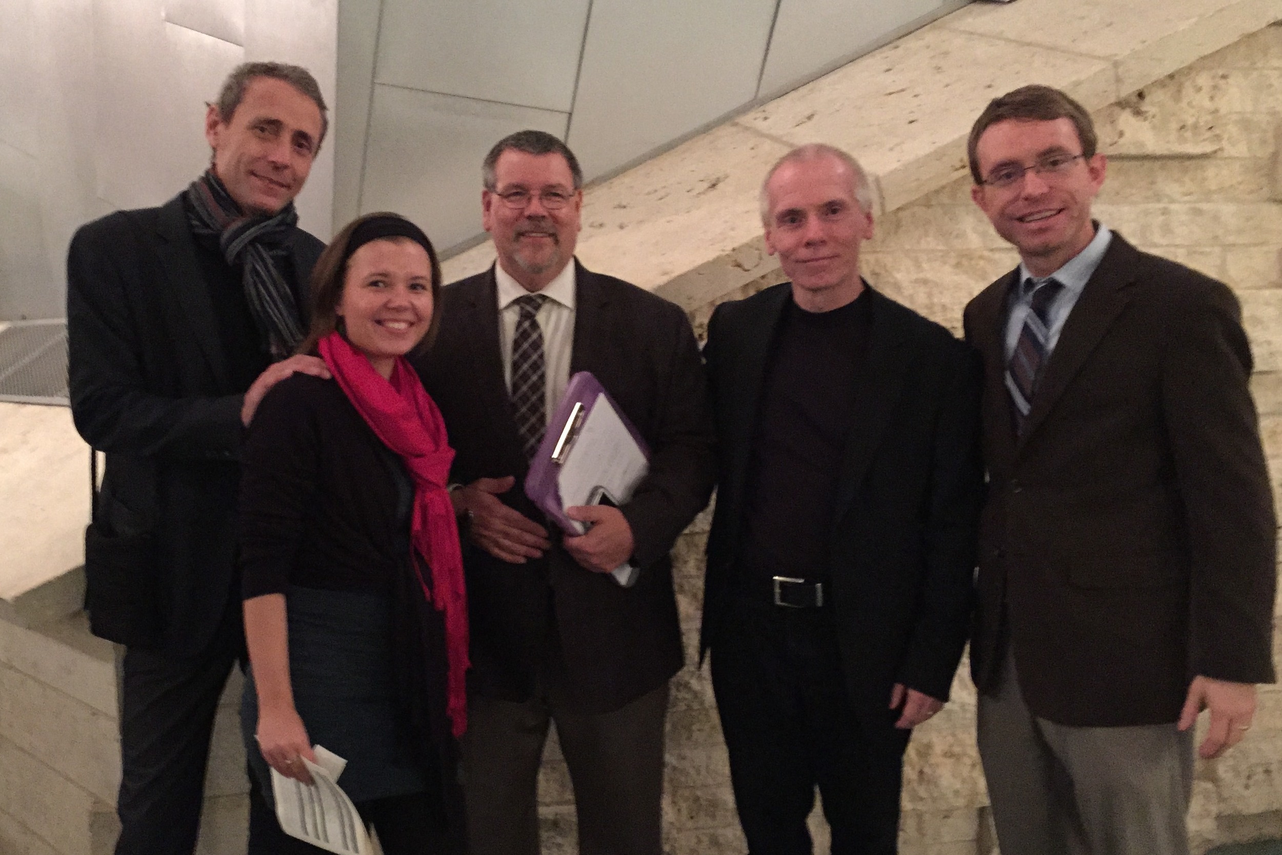 Left to right, Ivo Medek, Janáček Academy of Music and Performing Arts, Brno, Czech Republic; Sára Medková, Janáček Academy, Brno, Czech Republic; Thomas Sovik, Professor of Music Theory, UNT College of Music, Denton; Vít Zouhar, P