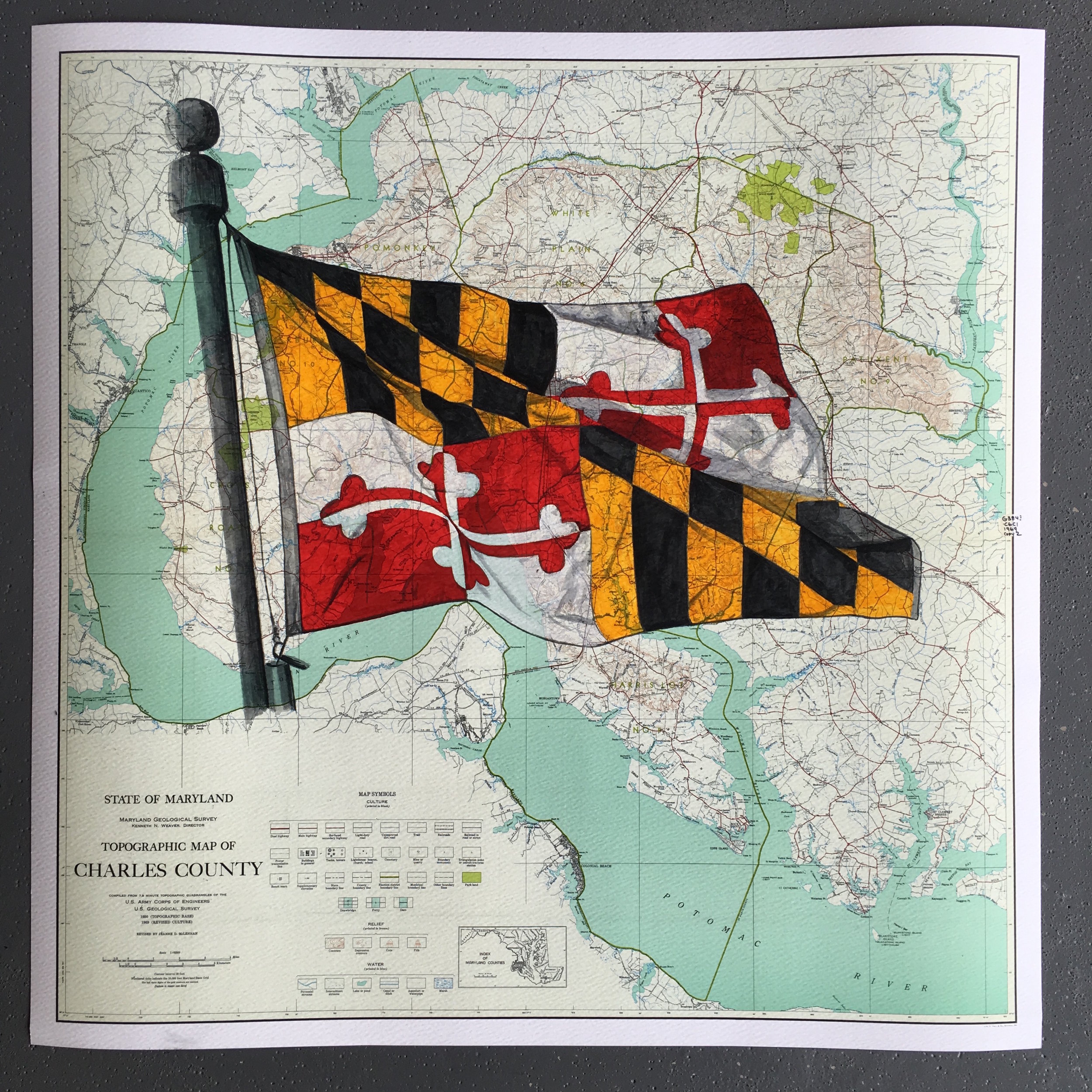 MARYLAND FLAG ON CHARLES COUNTY MD MAP 