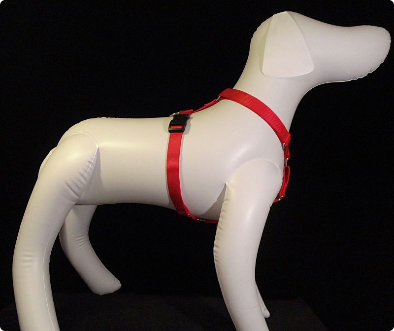Sure-Fit: side straps sit well back from the leg, eliminating blister potential. Even on a mannequin, it's visible how well this harness fits. Straps lay smoothly against the body without need of any ribbon flatteners. Compare it with photos of the other brands below.
