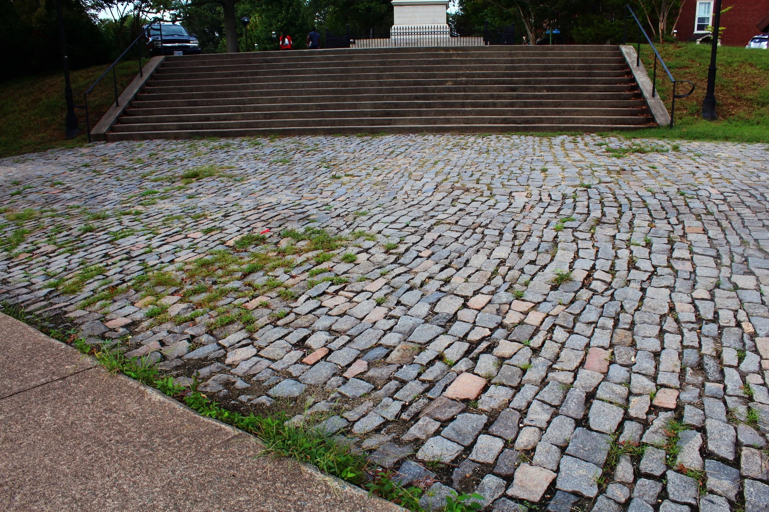 The historic cobblestones greeting visitors as they step down from the main plaza.