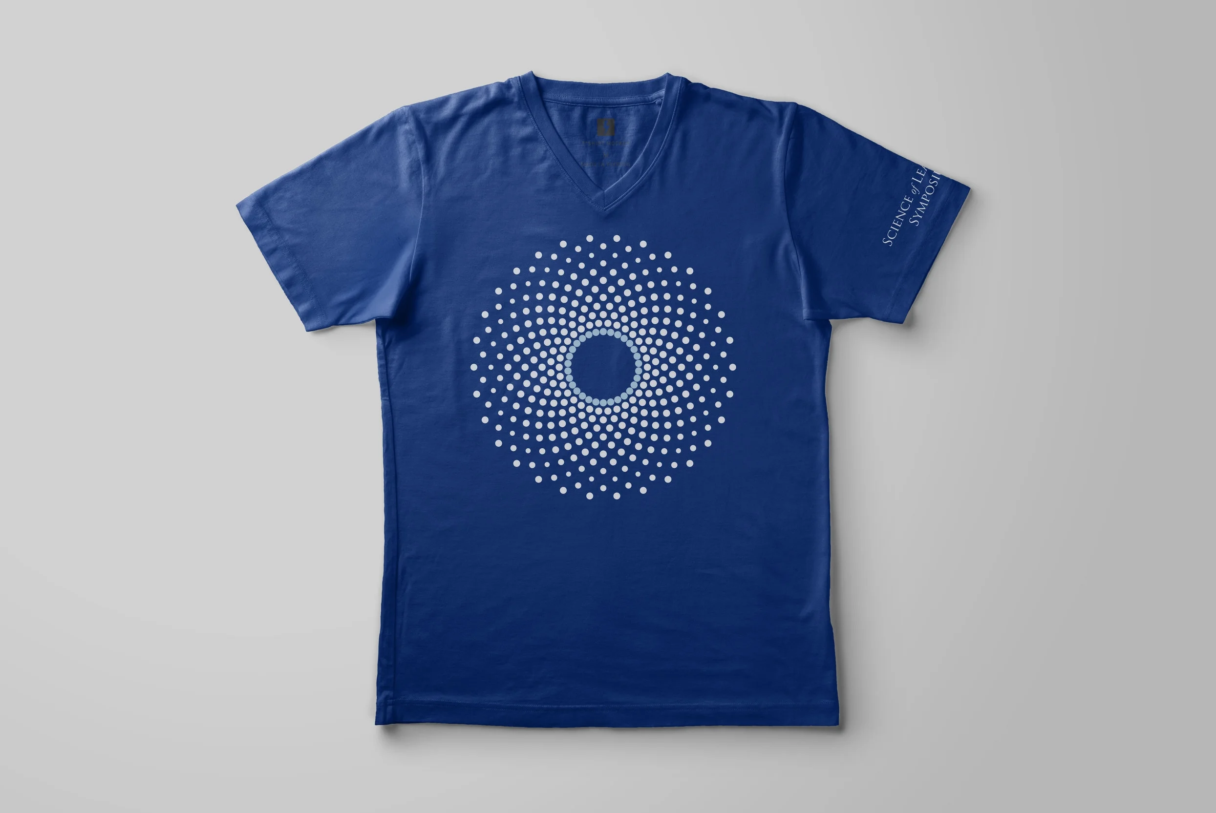 Blue V-neck T-shirt with dotted circular design