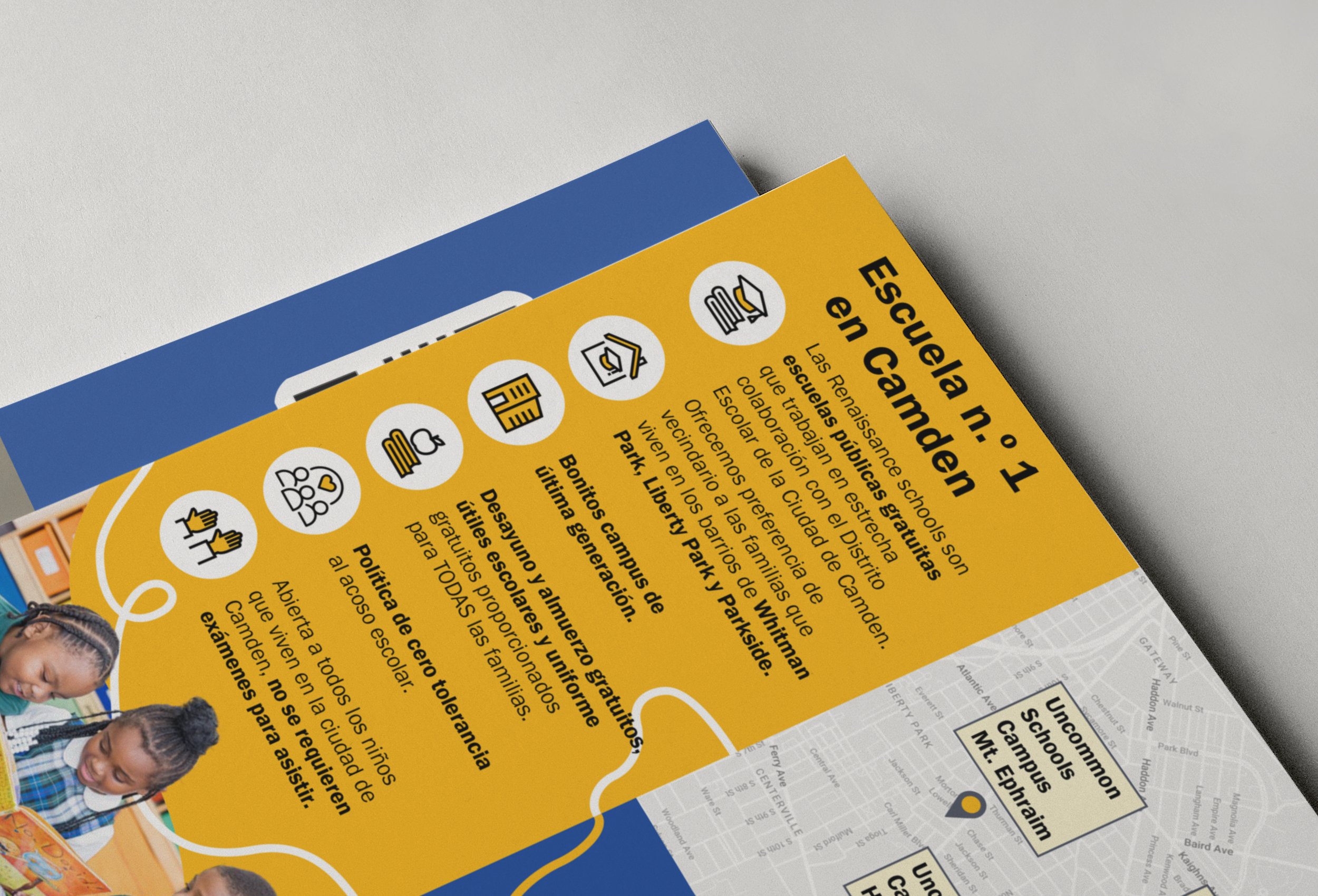 Flyer in Spanish about safety in Carden, highlighting free resources, community support, and local landmarks, with a map and pictures of children.