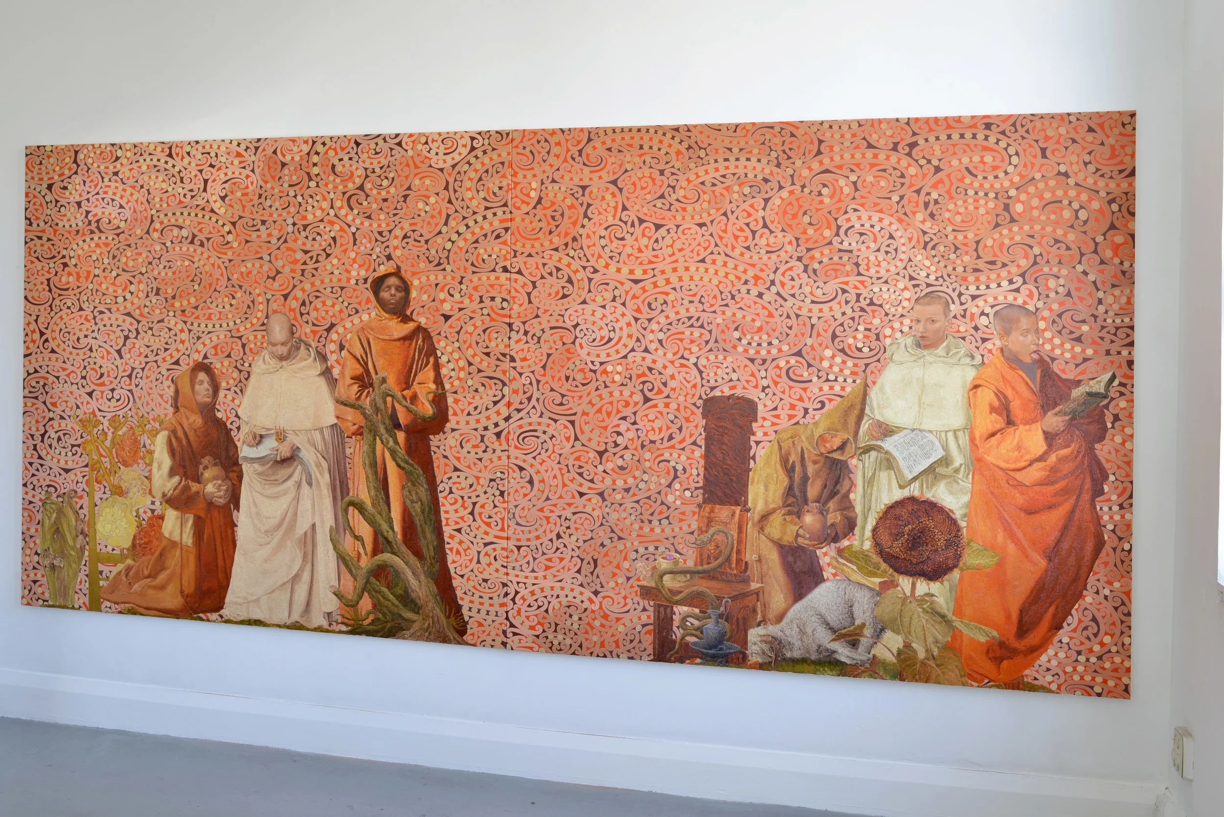 Eternally Earnest Kowhaiwhai Landscape for Your Eyes Only, 2016 Oil on Linen, 4000x1800mm