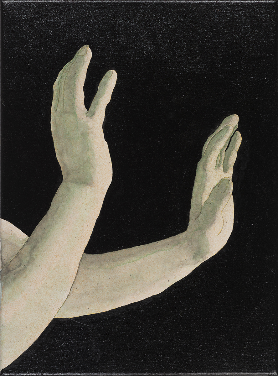 In the dark 2016 oil, watercolour and coloured pencil on linen 400 x 300mm