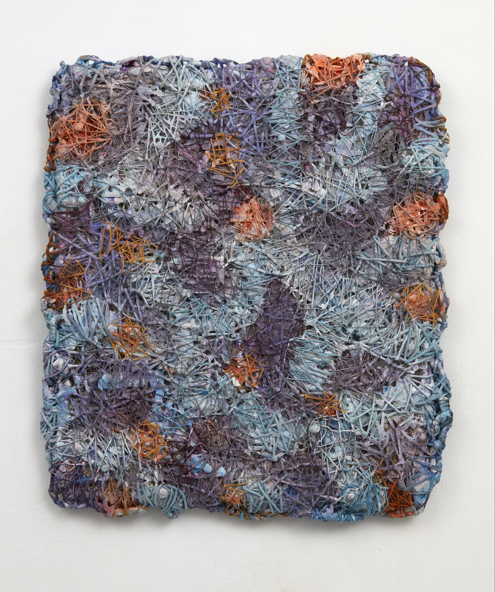 Flock 2016 acrylic on fabric and twine, chain, nails 400 x 350mm