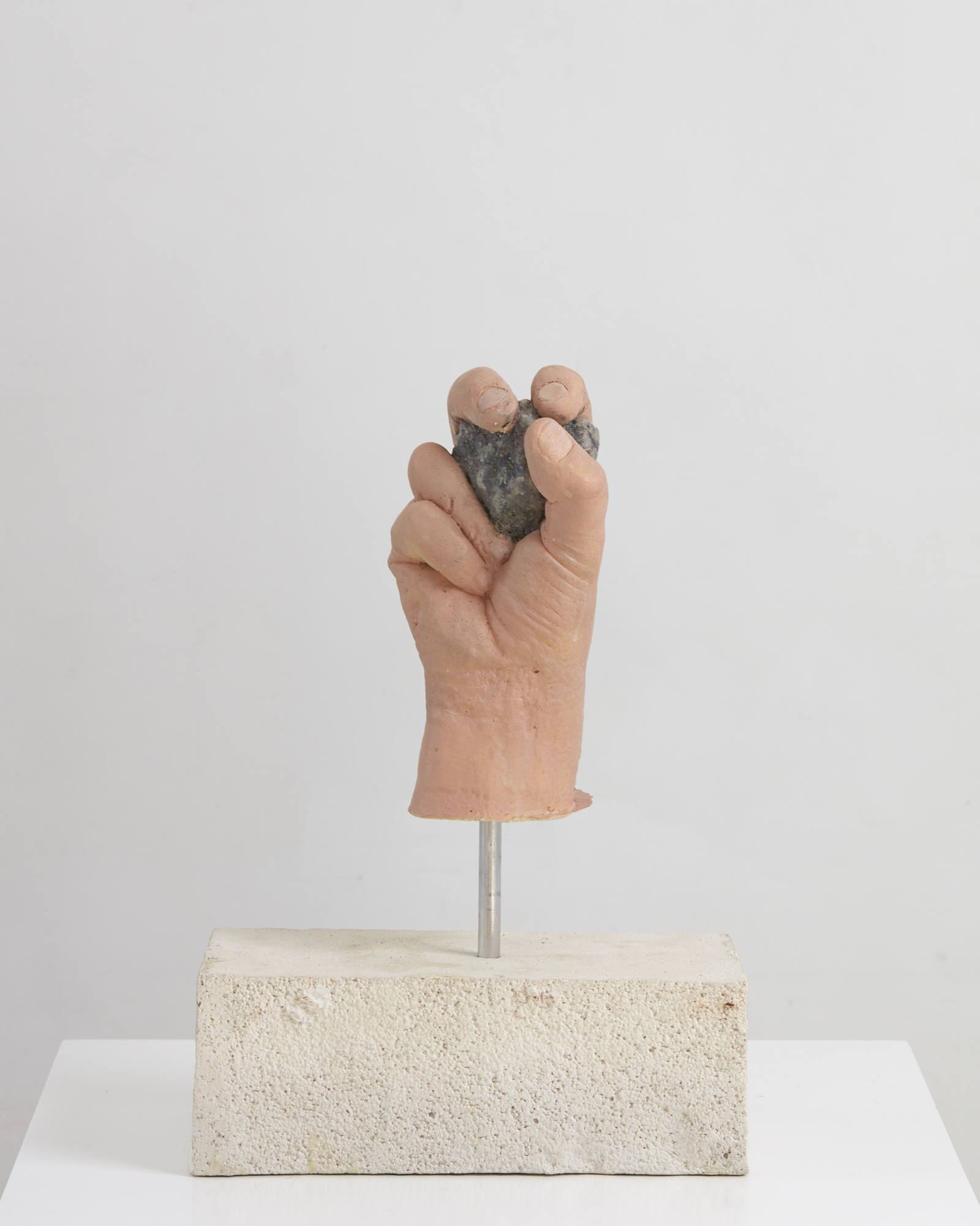 Ronnie van Hout Hand with Rock 2017 cast urethane, acrylic, cast Forton MG, fibreglass, aluminium 360 x 240 x 130mm