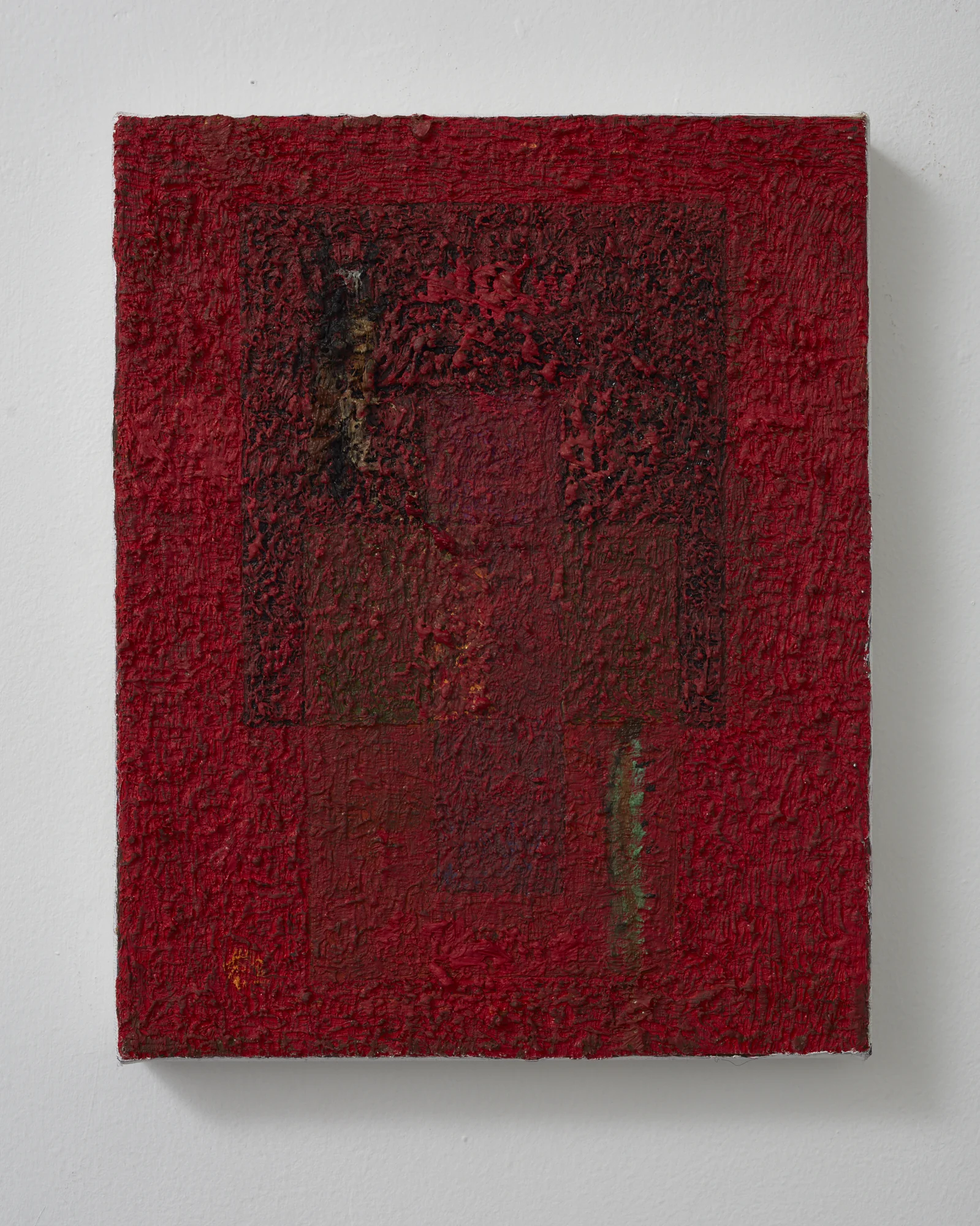 Geometric abstraction with red scumbling 2017 oil on canvas 255 x 200mm