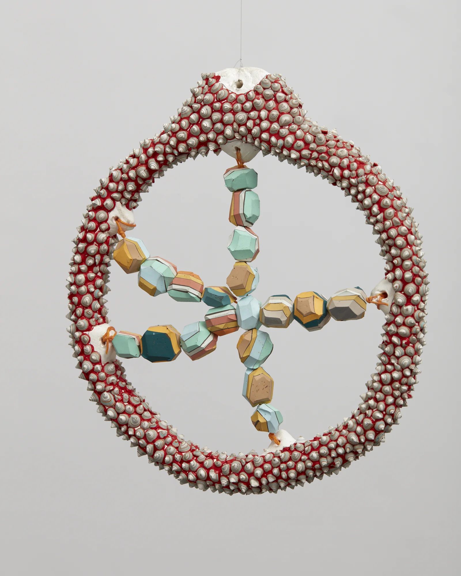 Red/White Catcher 2017 acrylic, air-dry clay, fishing wire 210 x 190 x 25mm