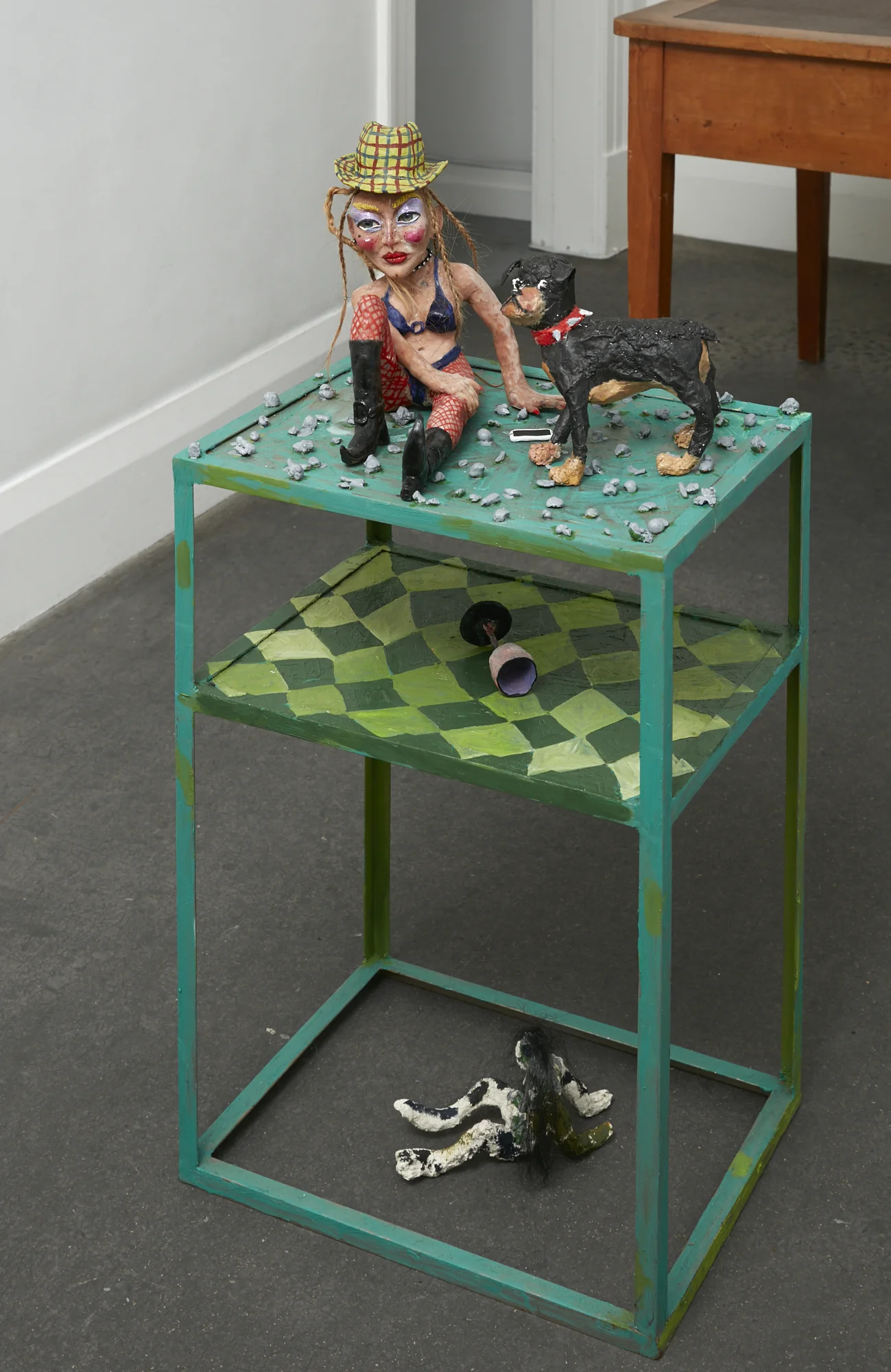 Rea Burton Marianne in the City 2017 oil, acrylic, modelling material, wire armature, papier-mâché, human hair, synthetic hair, found objects 910 x 450 x 345mm