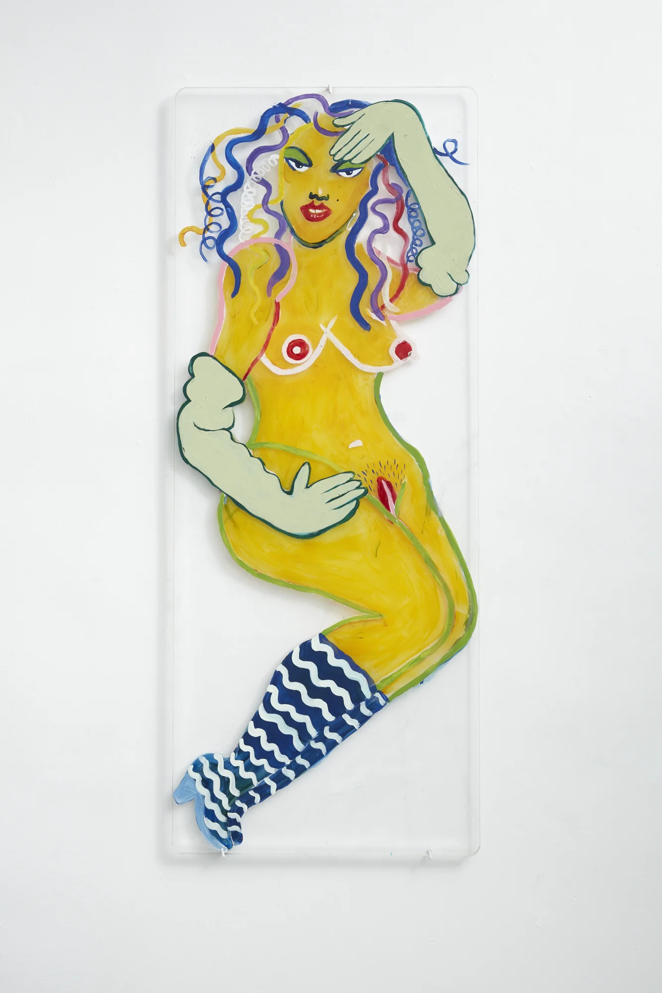 Rea Burton She wears that dirty crown almost everywhere 2017 acrylic glass paint on found perspex 1130 x 450mm