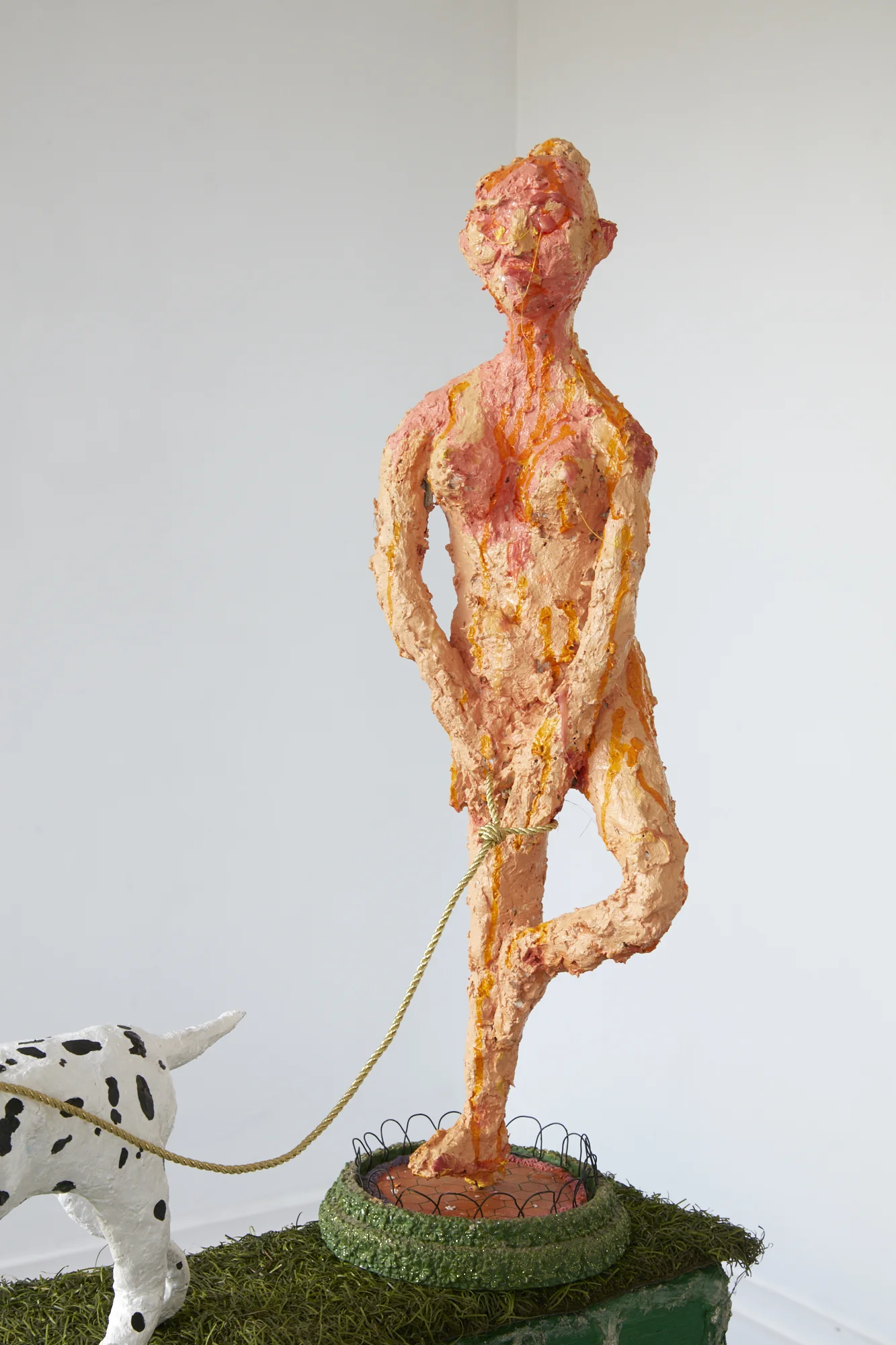 The Seedy Underbelly of the Park (detail) 2017 oil, acrylic, polymer clay, clay, wire armature, papier-mâché, human hair, rope, artificial turf, mirror, found objects 1400 x 600 x 280mm