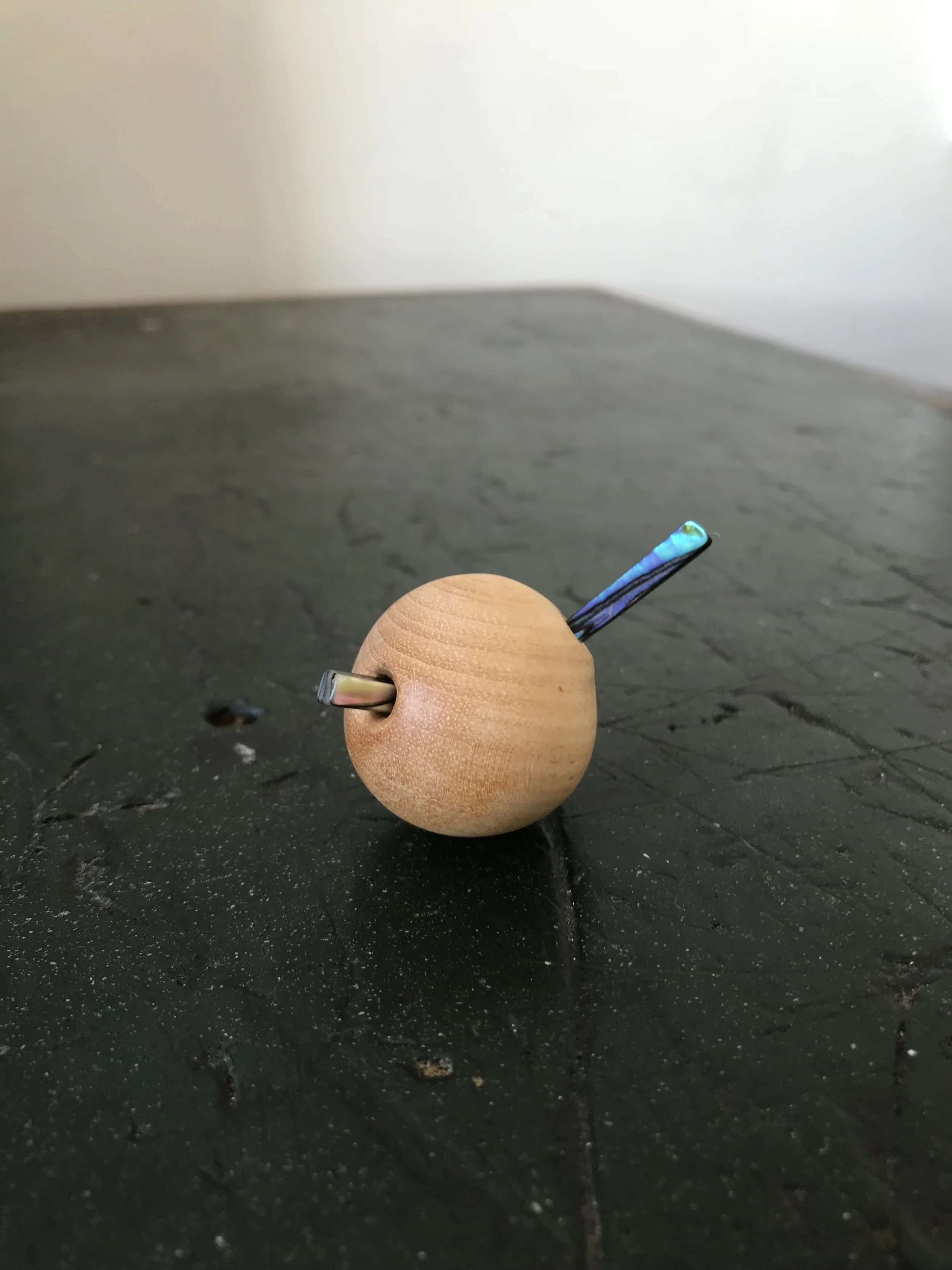 notes (i) 2018 pine, paua shell 45 x 35 x 30mm