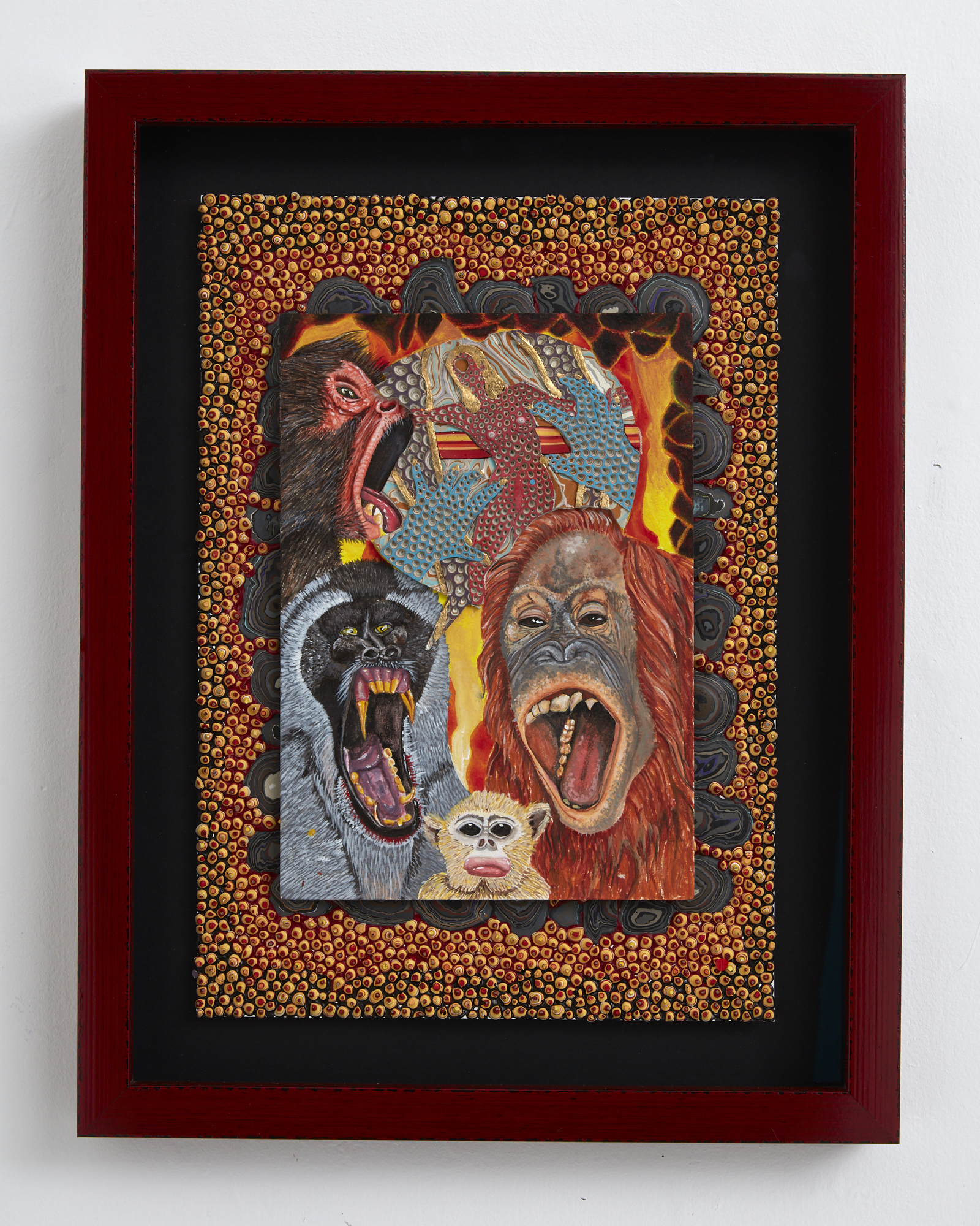 Rohan Wealleans Primate Hell Witch Scream 1 2018 acrylic and gold on canvas and paper 420 x 300mm