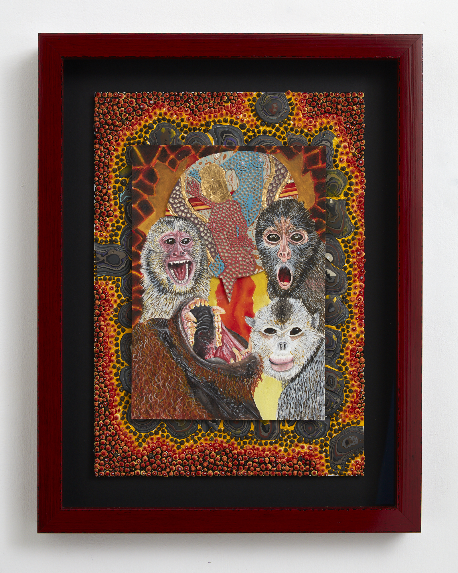 Rohan Wealleans Primate Hell Witch Scream 2 2018 acrylic and gold on canvas and paper 420 x 300mm