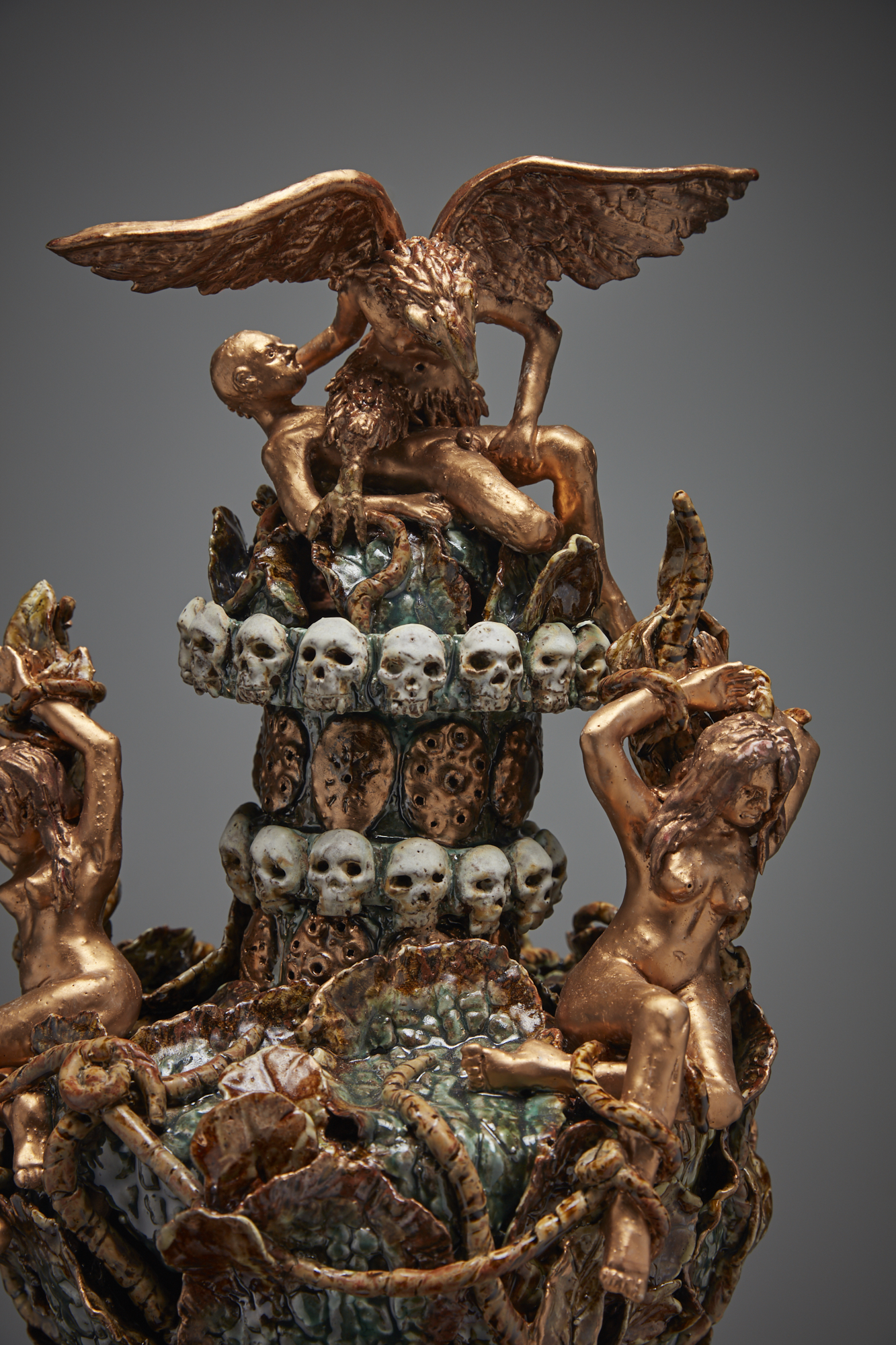 Retribution (detail) 2016 stoneware, glaze, slip, gold wax 760 x 370 x 350mm