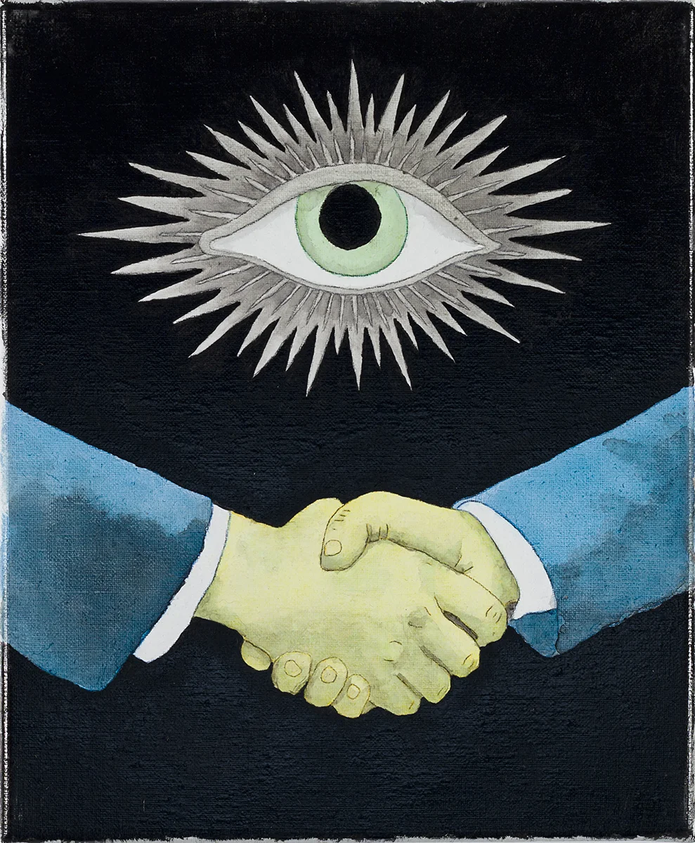 Watcher 2013 oil, watercolour and coloured pencil on linen 300 x 250mm