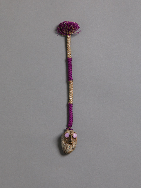 Bearded Guy with Pink Glasses 2019 Shibuichi (93% copper, 7% silver), gem, haori-himo (Japanese braided ties) 40 x 25 x 26mm (full height 200mm)