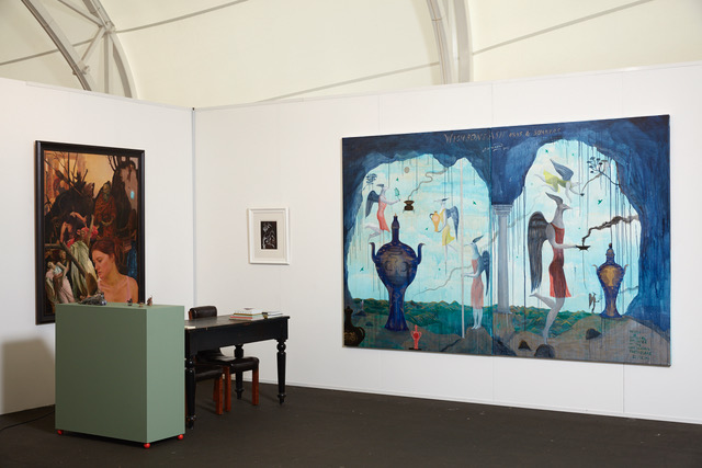 Andrew McLeod, Bill Hammond and Francis Upritchard (plinth) Auckland Art Fair 2019 1-5 May