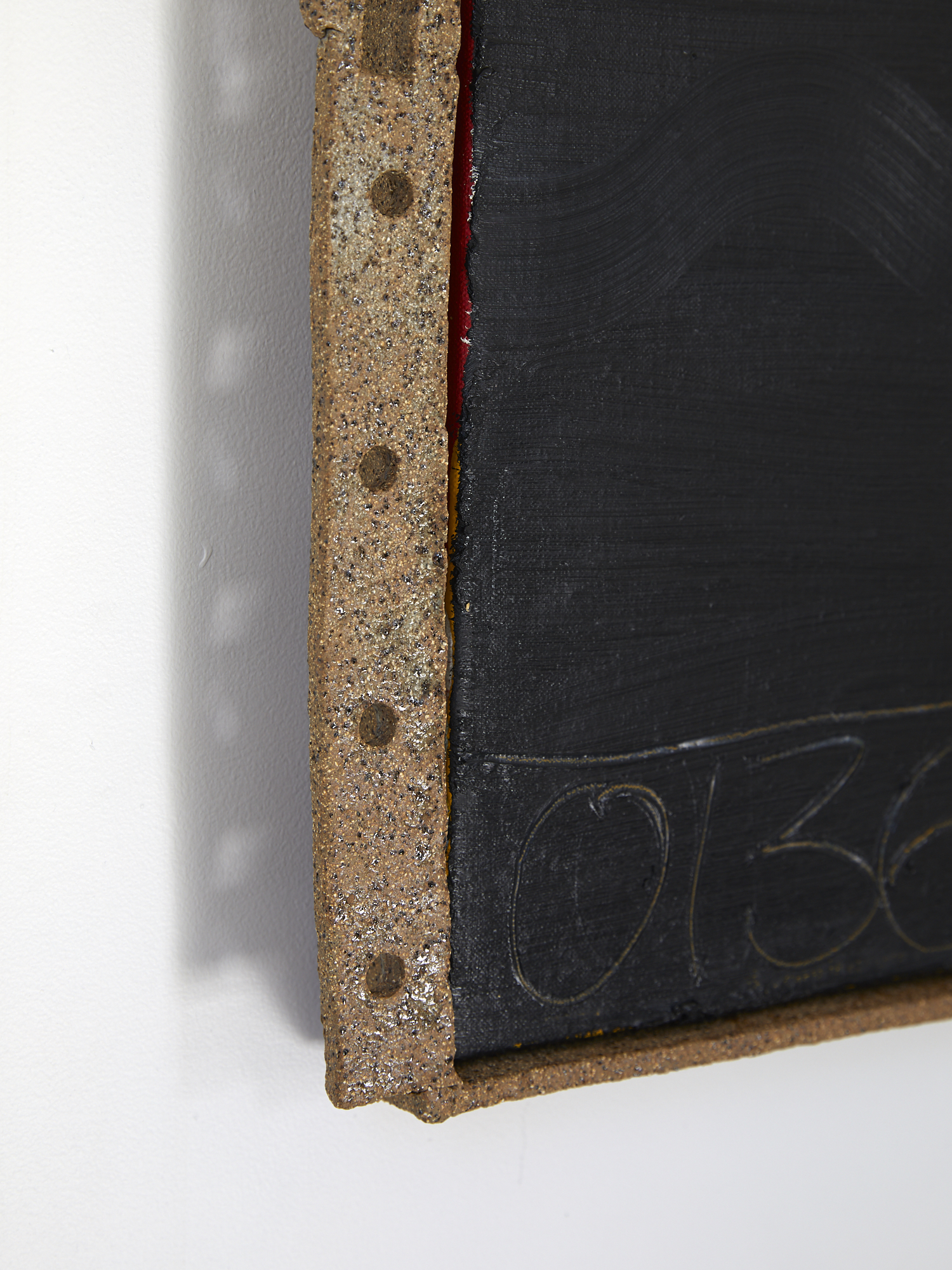 0136 (detail) 2019 oil over acrylic on linen, glazed stoneware frame 450 x 520mm