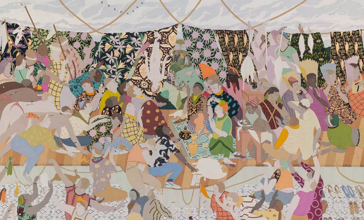 Here we are 2016 gouache and pencil on paper 750 x 1250mm