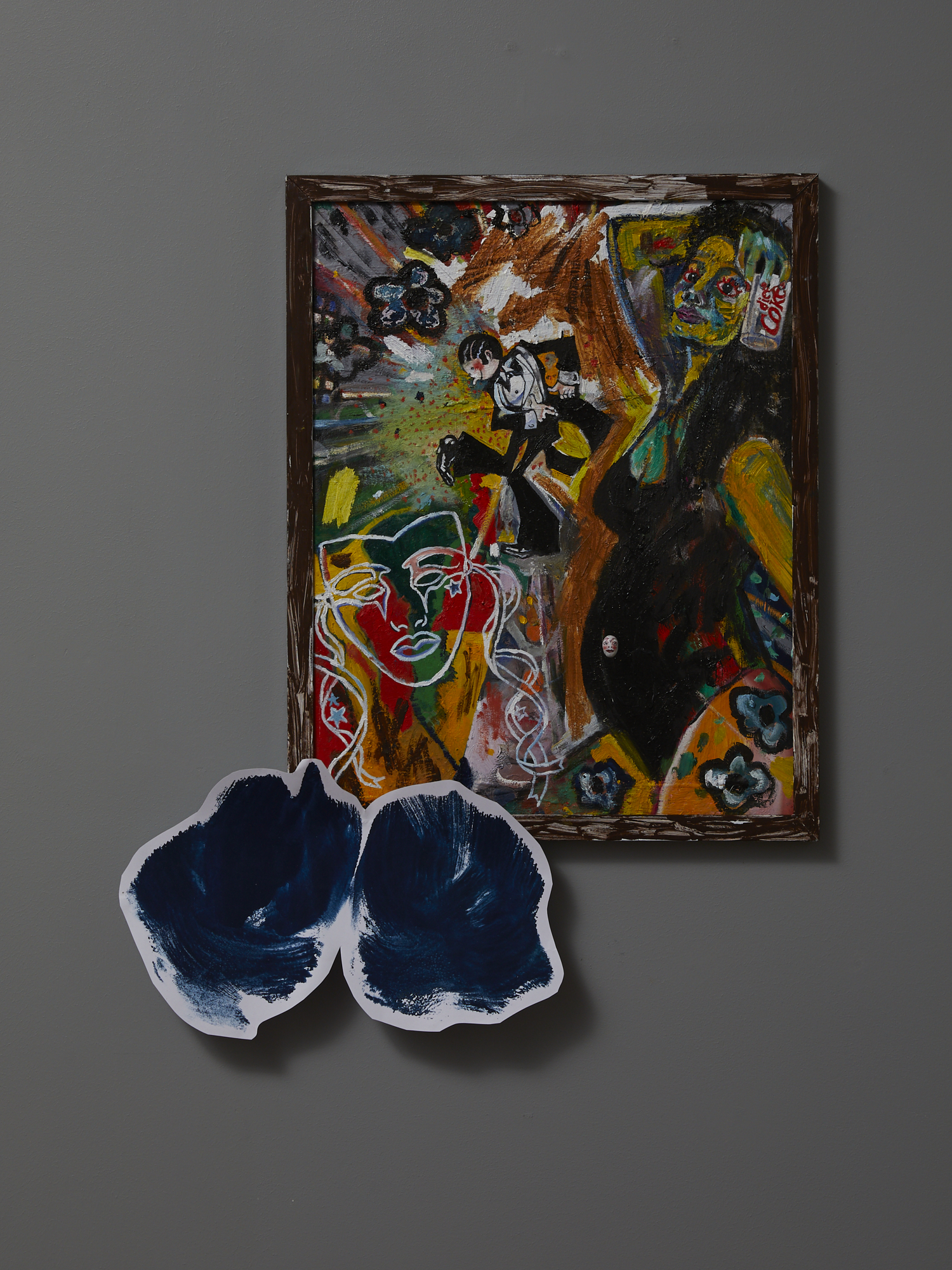 Waken! As a Butterfly 2019 oil, acrylic, modelling material, pin on board, flashe print on paper 520 x 420mm