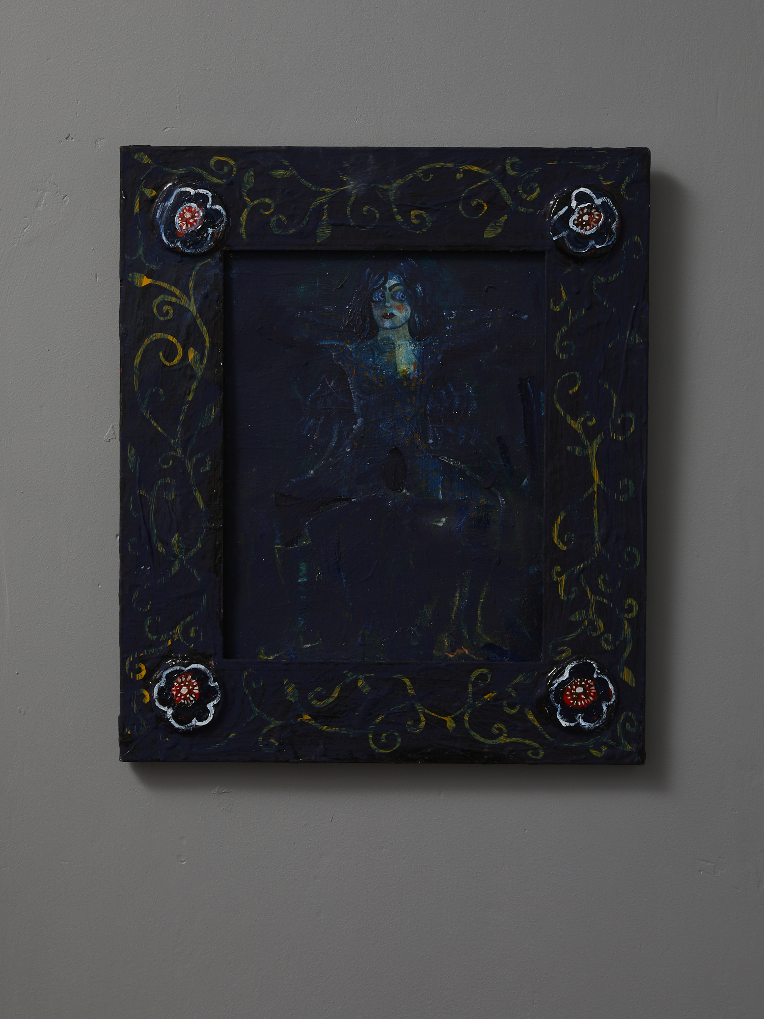 Oily Dark Street Doll Painting 2019 oil, flashe on aluminium, enamel, flashe on wood (frame) 390 x 340mm