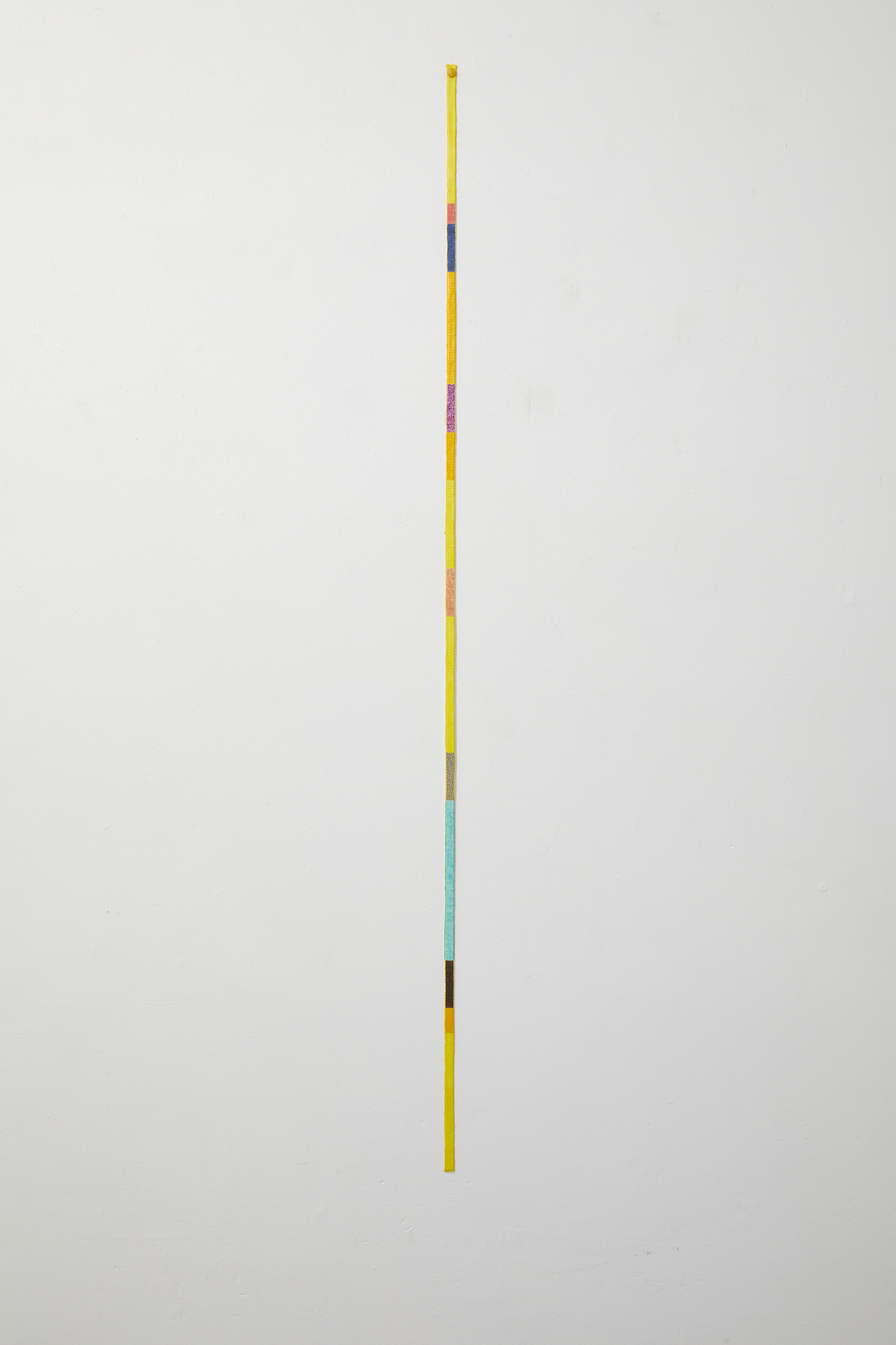 No title 2019 acrylic on fabric, enamel on pin 1150 x 10mm