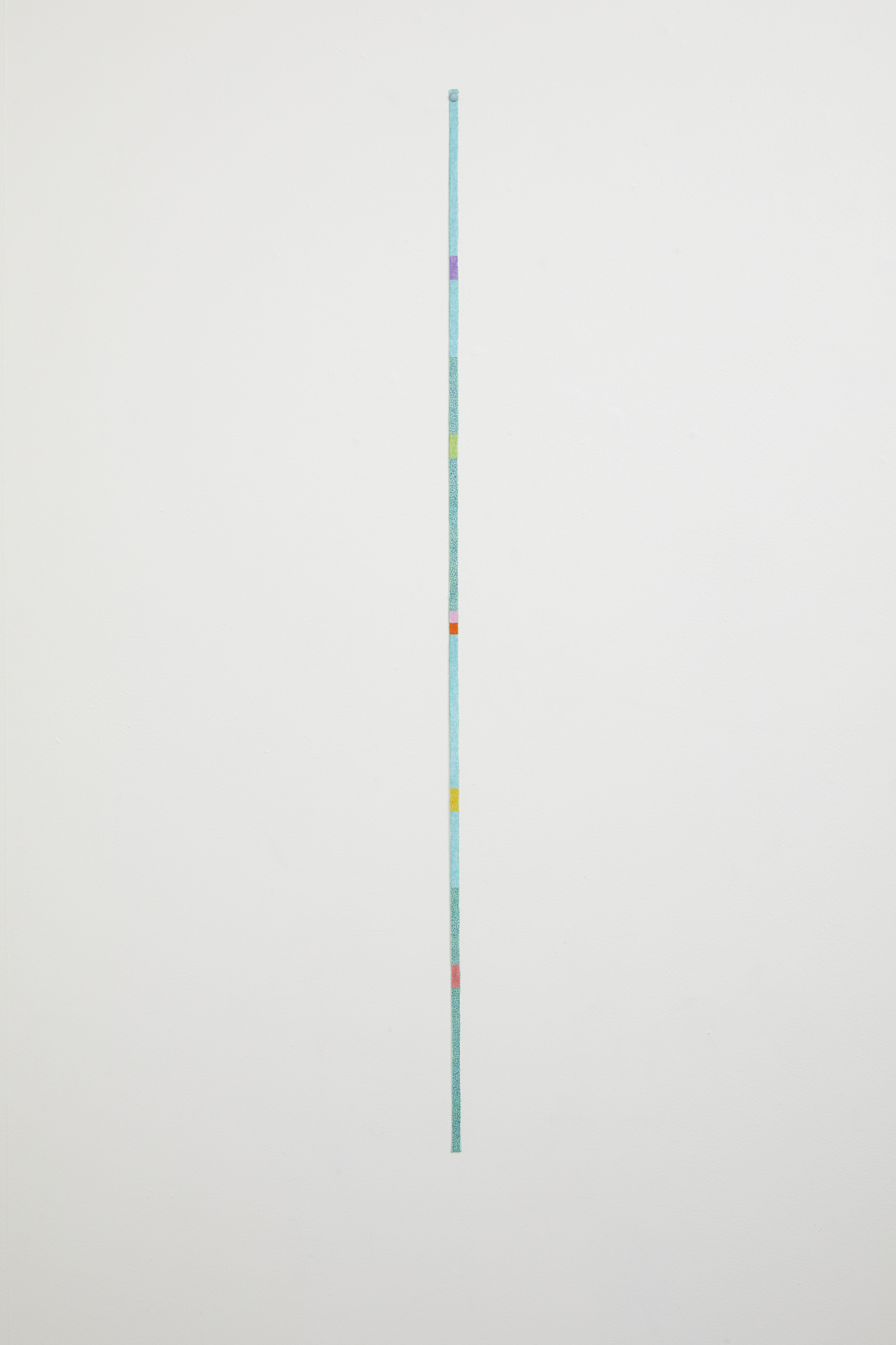 No title 2019 acrylic on fabric, enamel on pin 1130 x 10mm