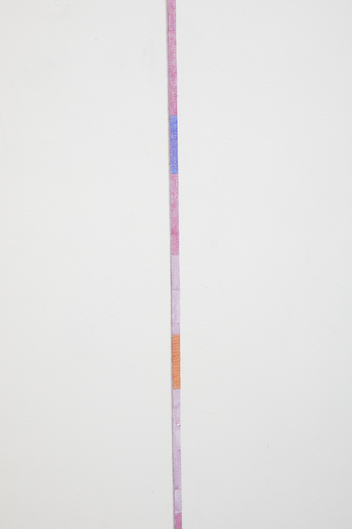 No title (detail) 2019 acrylic on fabric, enamel on pin 1140 x 10mm