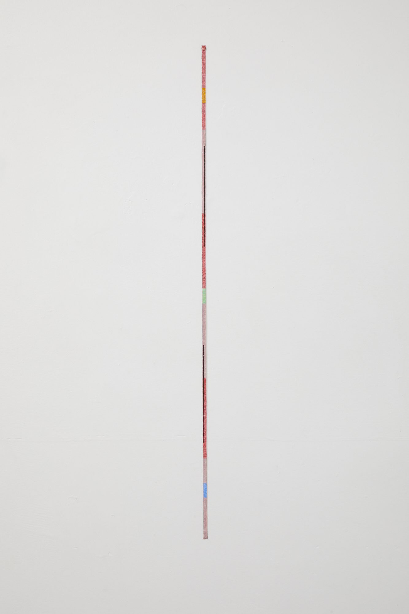 No title 2018 acrylic on fabric, enamel on pin 1140 x 10mm