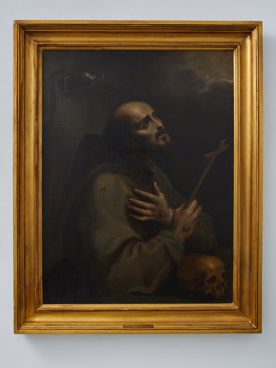Saint Francis Late 16th century, Bologna, Italy 945 x 710mm Provenance: Antichitarte Lda, Caserta, Italy. Oil on canvas depicting Saint Francis of Assisi in meditation. With a gilded frame bearing a plaque with the attribution ‘Luis Carrache’.