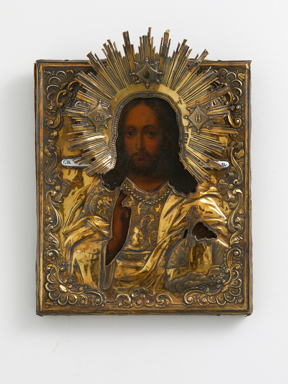 Orthodox Icon of Christ the Pantocrator Mid-late 18th century, Western Russian (probably St Petersburg) 350 x 265 x 65mm Provenance: Private family collection of a Russian emigre, Rhode Island, USA. An Orthodox icon painted in oil on a wooden pan