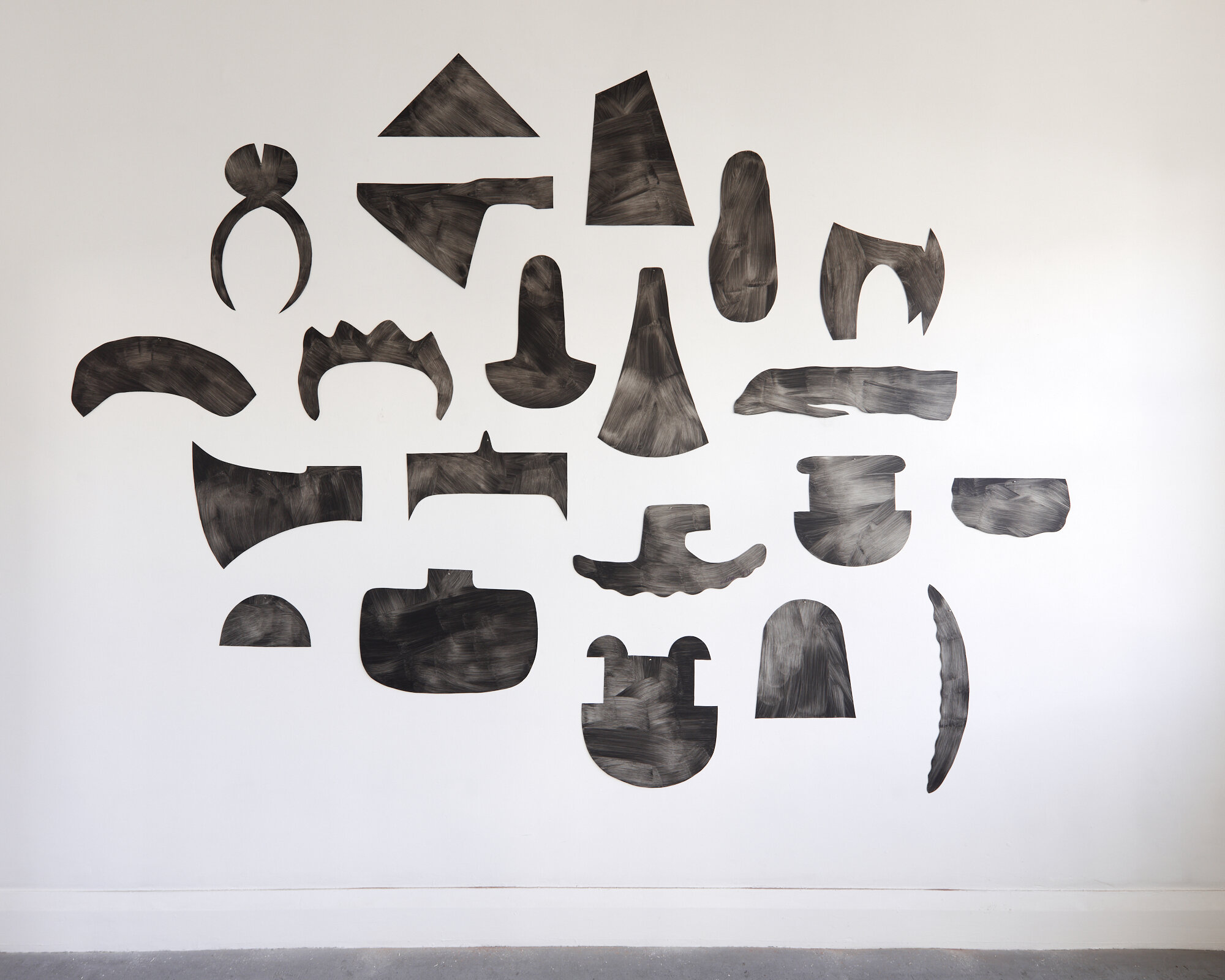 Tools and Weapons 1981 alkyd on 1.2 aluminium 21 pieces, dimensions variable