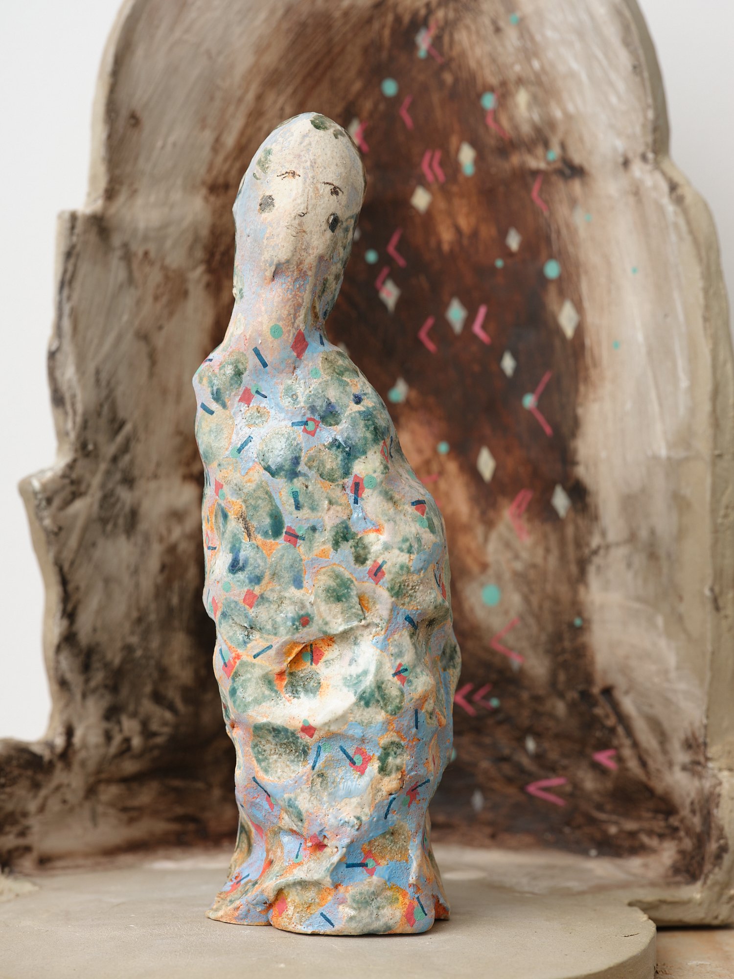 Abel (detail) 2024 pigment, glaze, oil, acrylic on fired clay 200 x 200 x 300mm