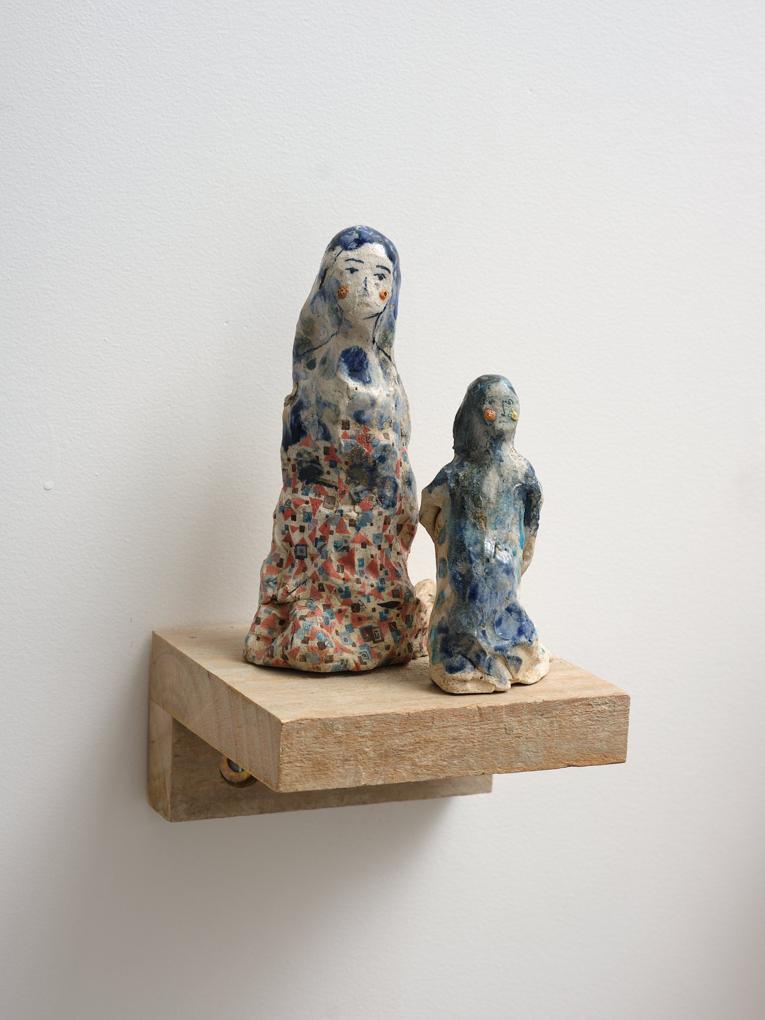 Naia and Shua 2023 tempera, oil, glaze on fired clay 150 x 110 x 190mm
