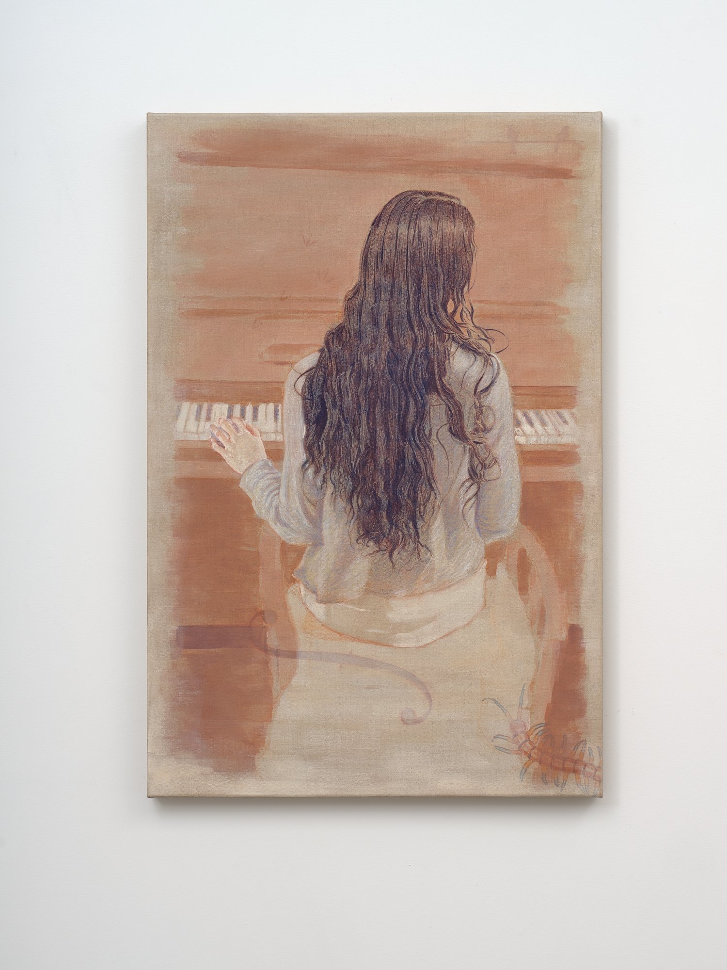 At the piano 2024 casein, pastel on linen 600 x 900mm