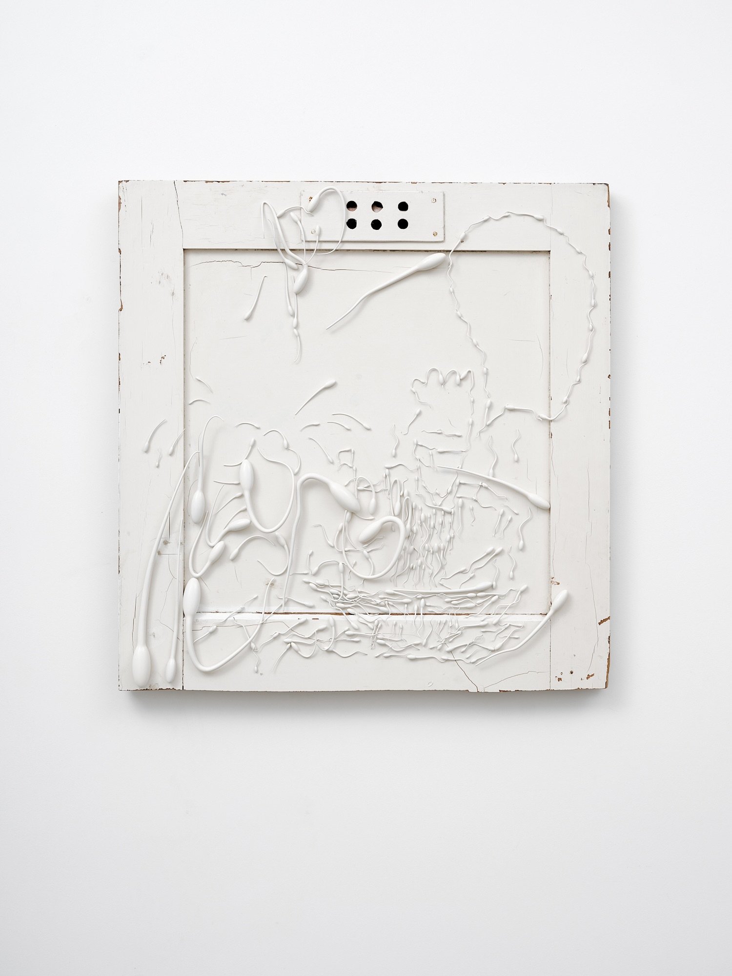 Door Drawing (Worm Paranoia) 2024 found door, UV resin, archival varnish, steel & paint 776 x 747 x 70mm