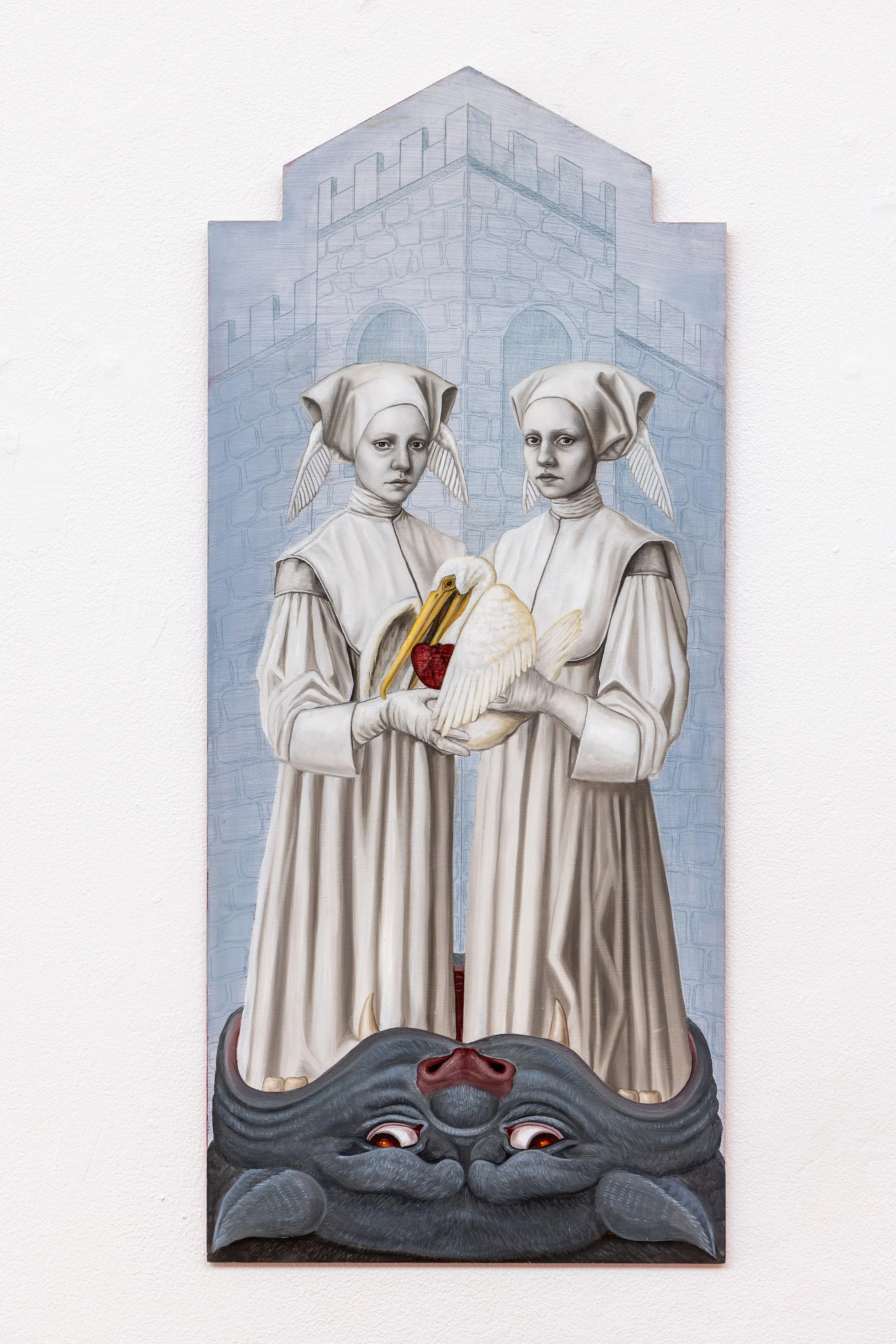 Family Portrait 2024 coloured pencil and oil on custom panel 280 x 650mm