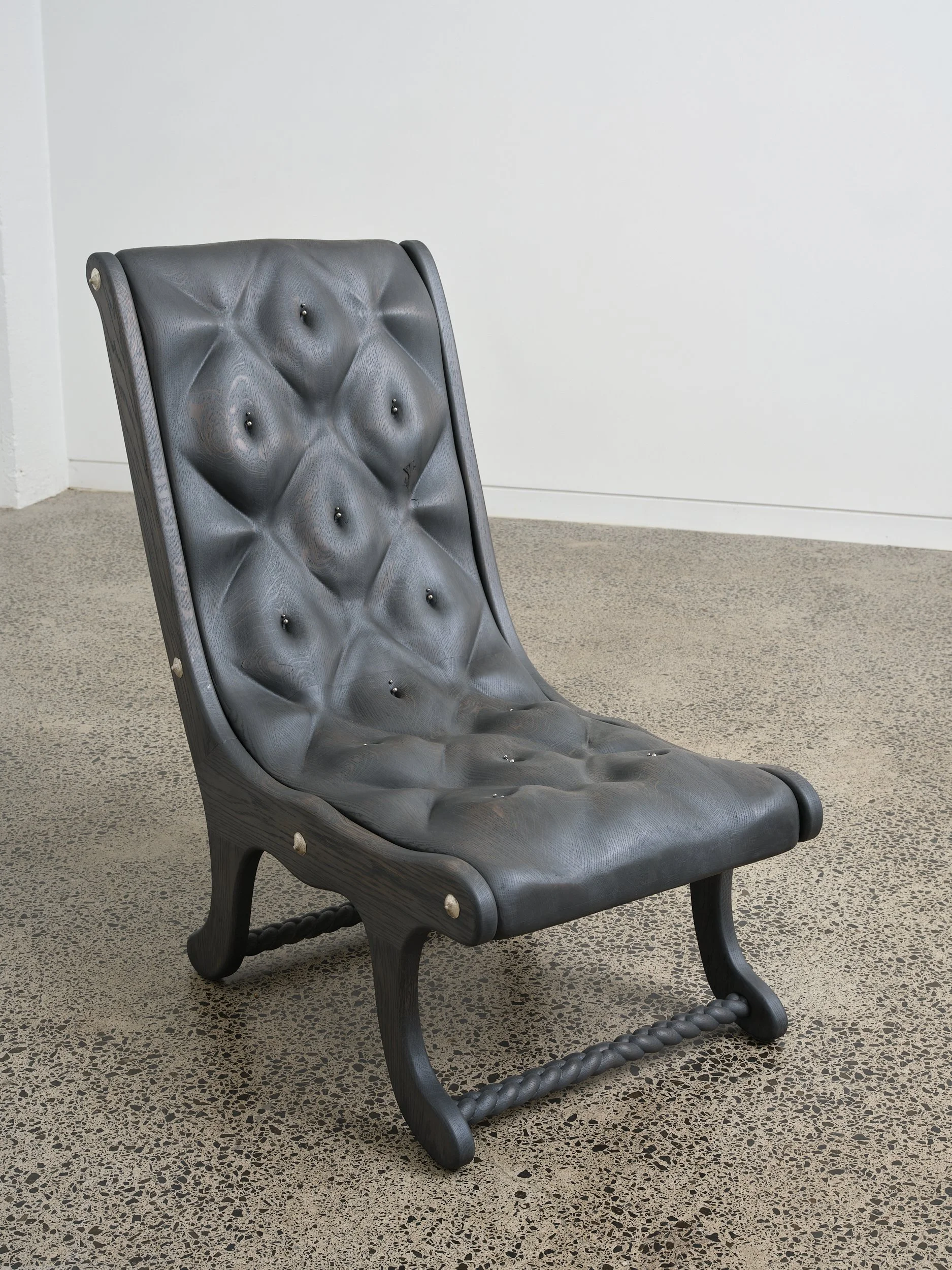 Reprisal  2025 American oak, stainless steel, sterling silver 1040 x 960 x 570mm