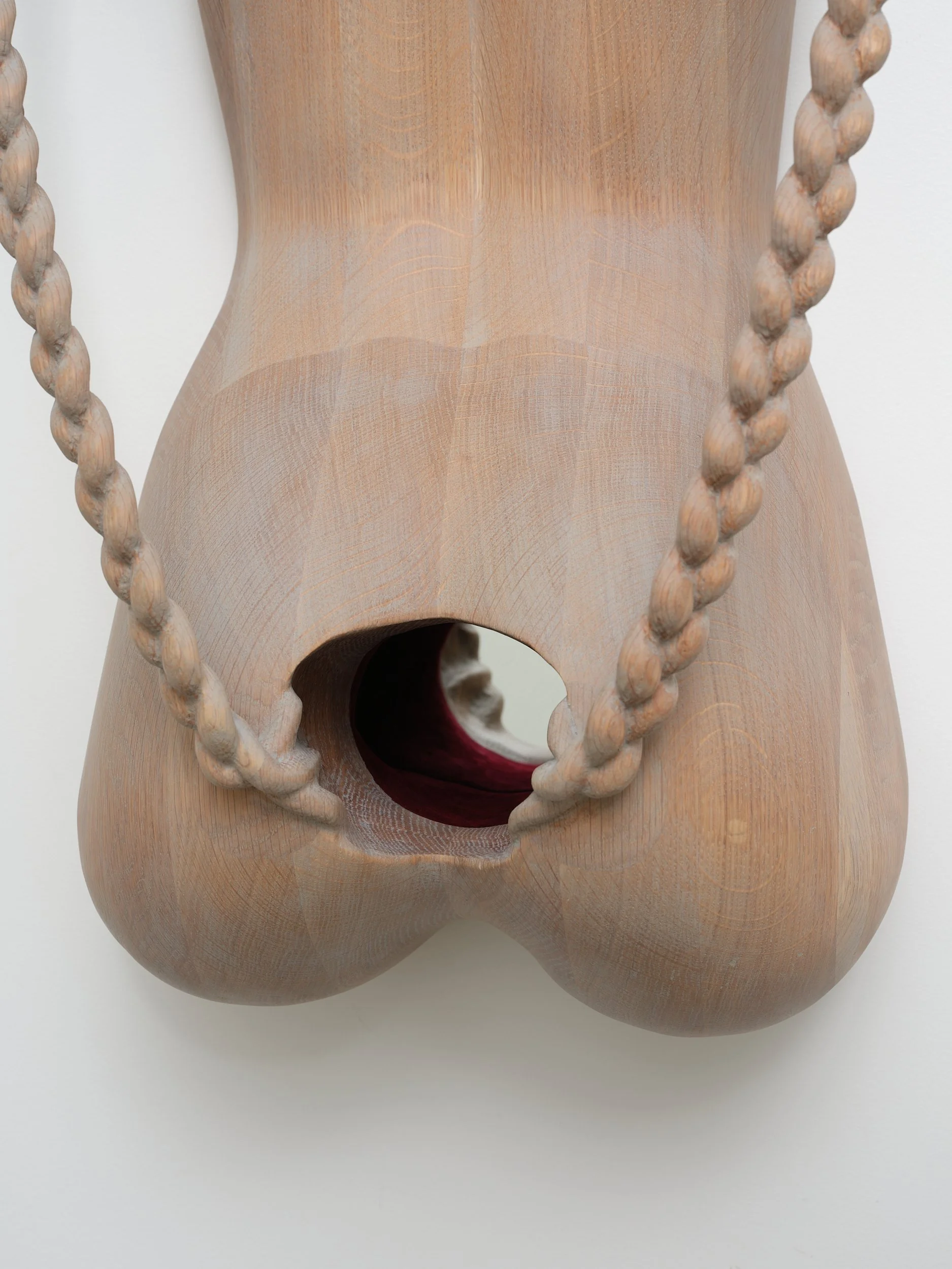  Promise me  (detail) 2025 American oak, flocking, mirror 670 x 345 x 230mm 