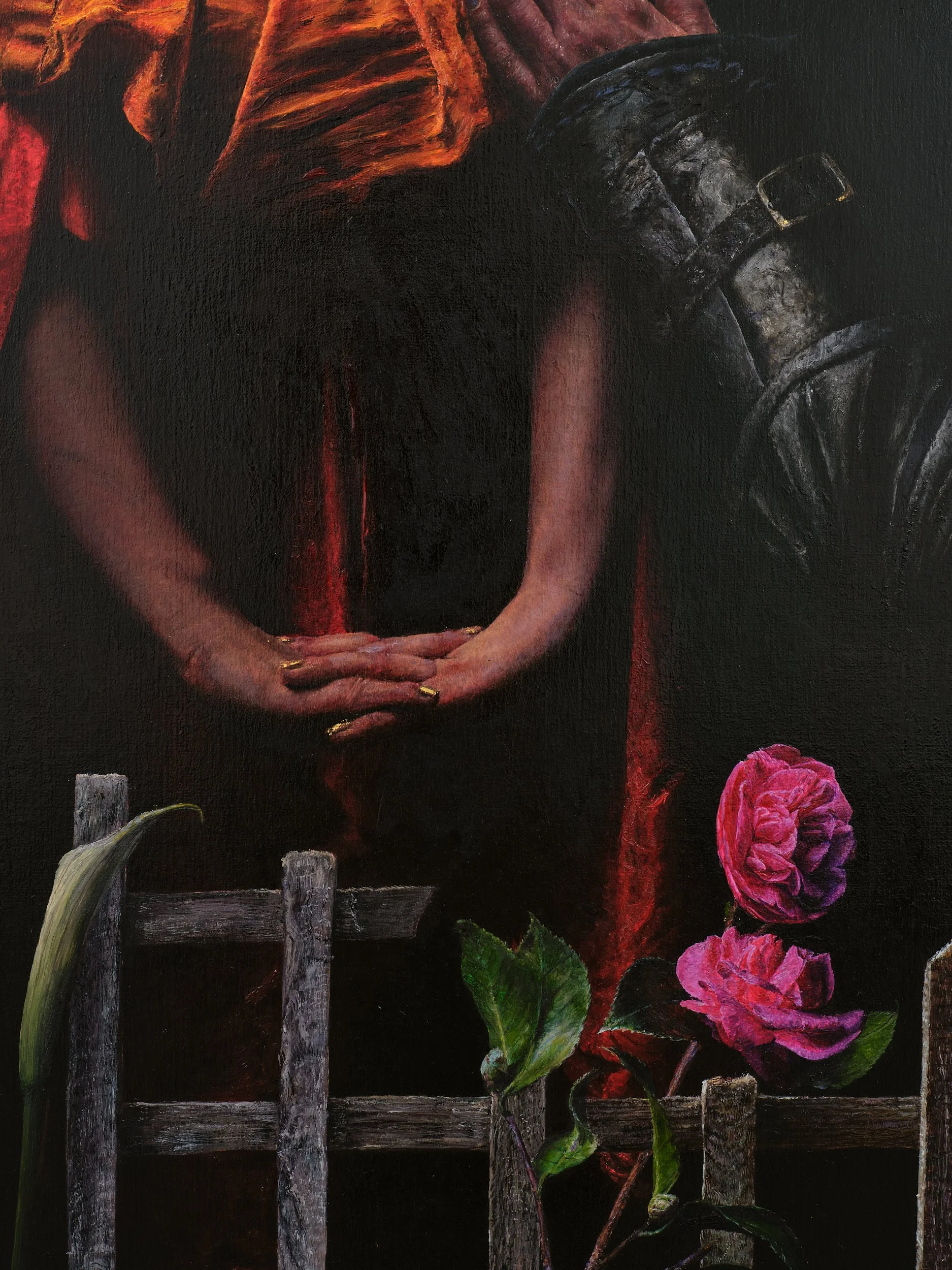   In the garden  (detail) 2026 oil and 24ct gold leaf on linen 1900 x 2700mm (image) 2060 x 2860mm (framed) 