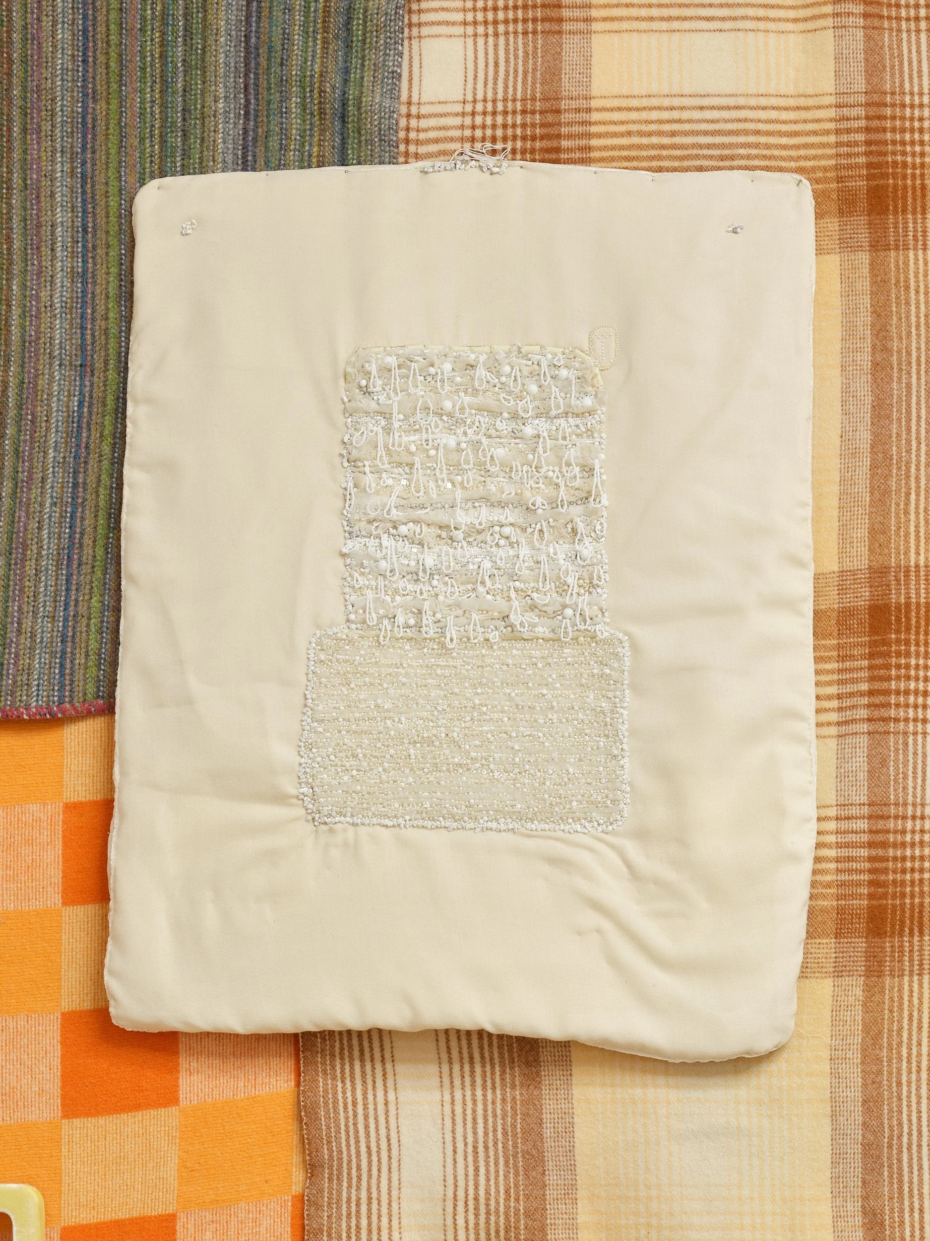   The Toxic Places Destroy Clarity (a)  2023 Wool crêpe, silk velvet, taffeta, silk crêpe, thread, glass, plastic, pearls, jasper 825 x 620mm 