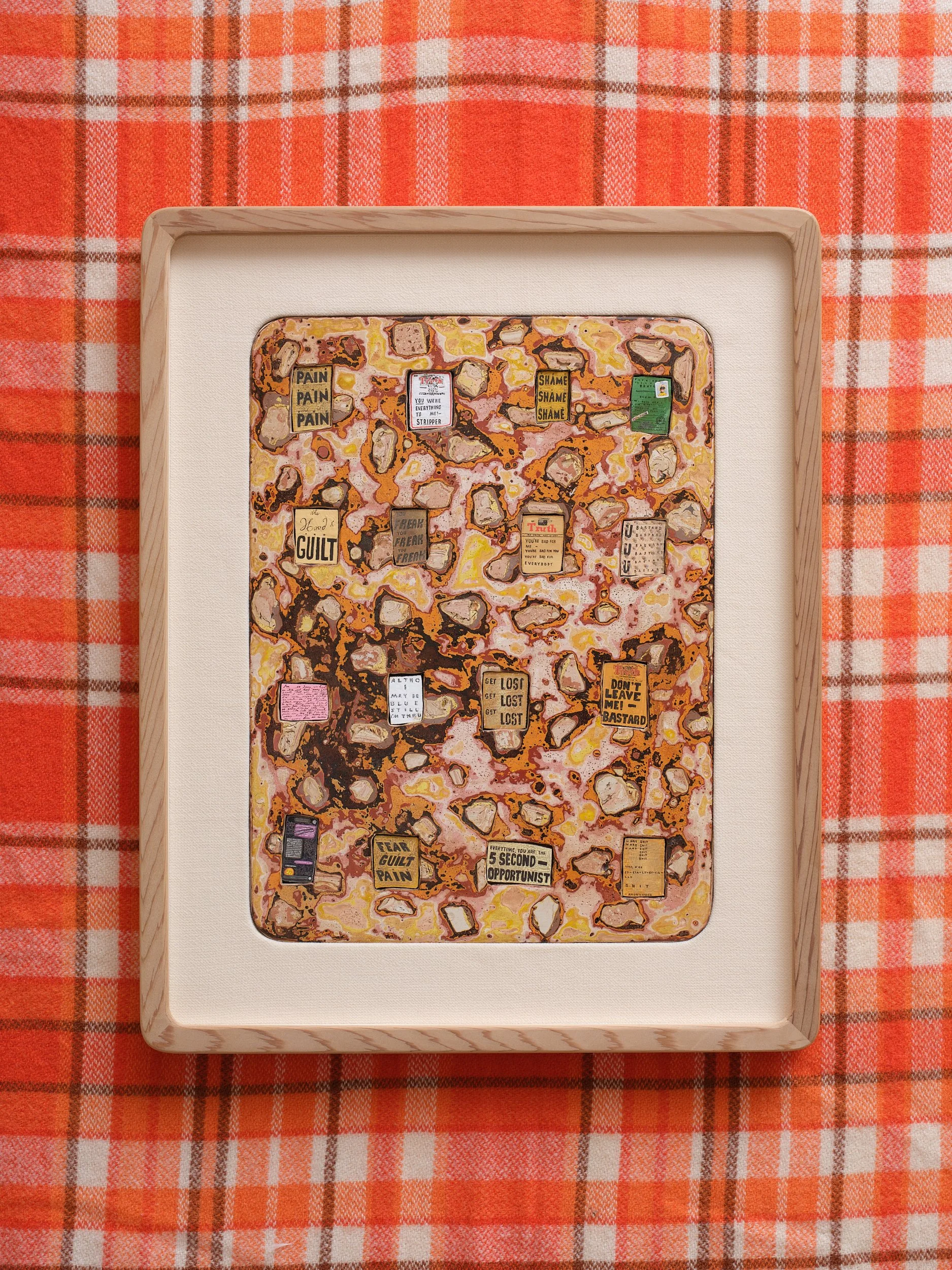   16 Posters  2025-26 Gouache, bole, metallic paint, eyeshadow, gloss varnish, gesso on panel, Renaissance Wax, wool crêpe 590 x 470mm 