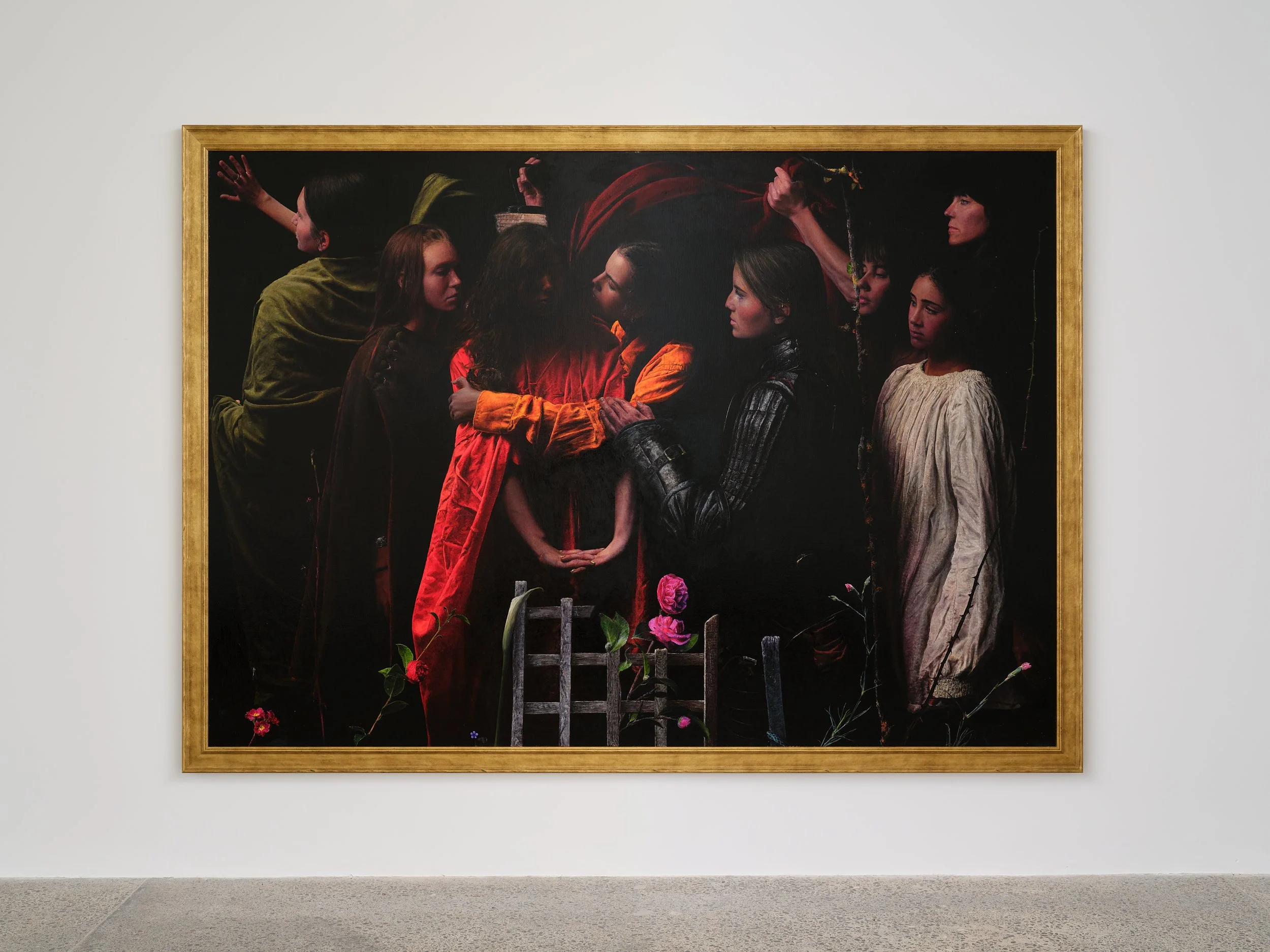   In the garden  2026 oil and 24ct gold leaf on linen 1900 x 2700mm (image) 2060 x 2860mm (framed) 