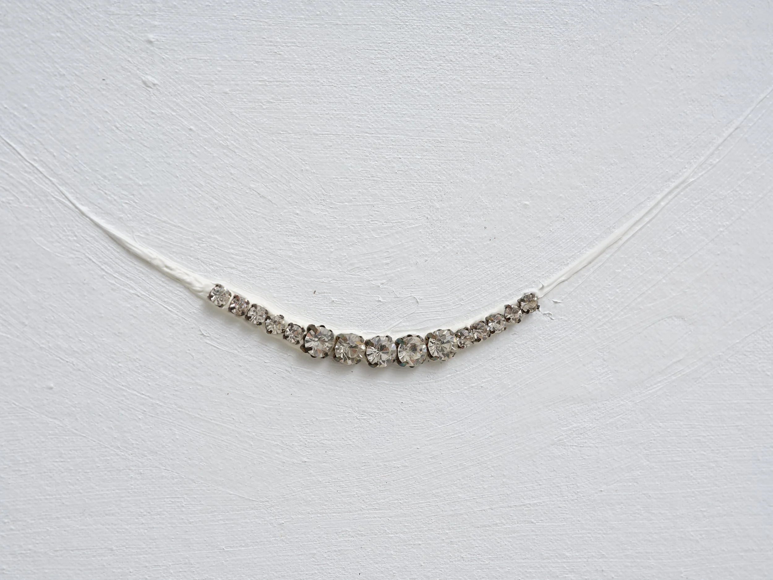   Necklace  (detail) 2026 Oil on canvas, crystals 210 x 297 x 45mm 