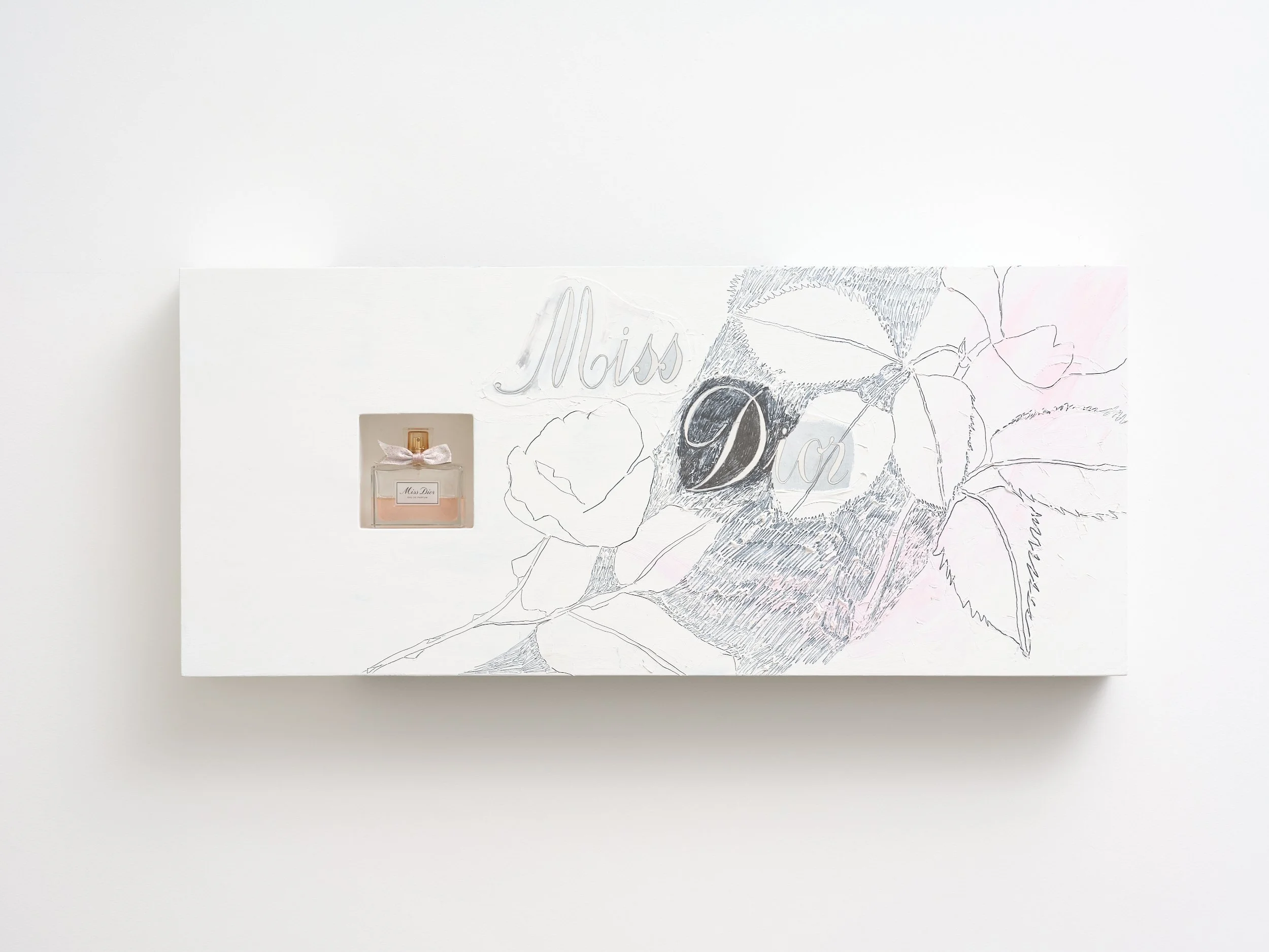   Miss Dior  2026 Oil, pencil, paper on wood, bottle, resin 950 x 400 x 100mm 