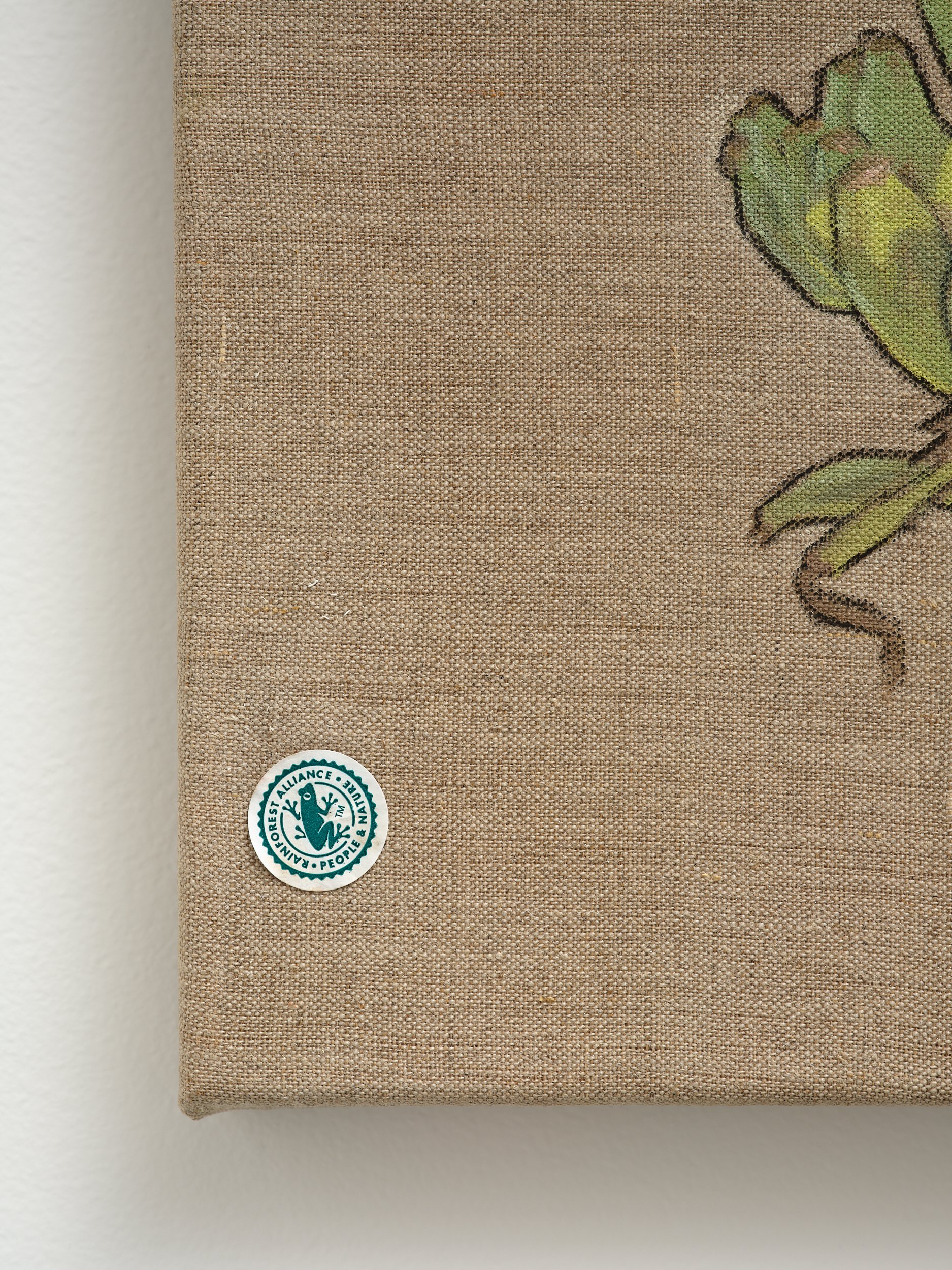   Uncertainty of Maungawhau Station  (detail) 2026 casein, pastel, oil, and sticker on linen 405 x 255mm 