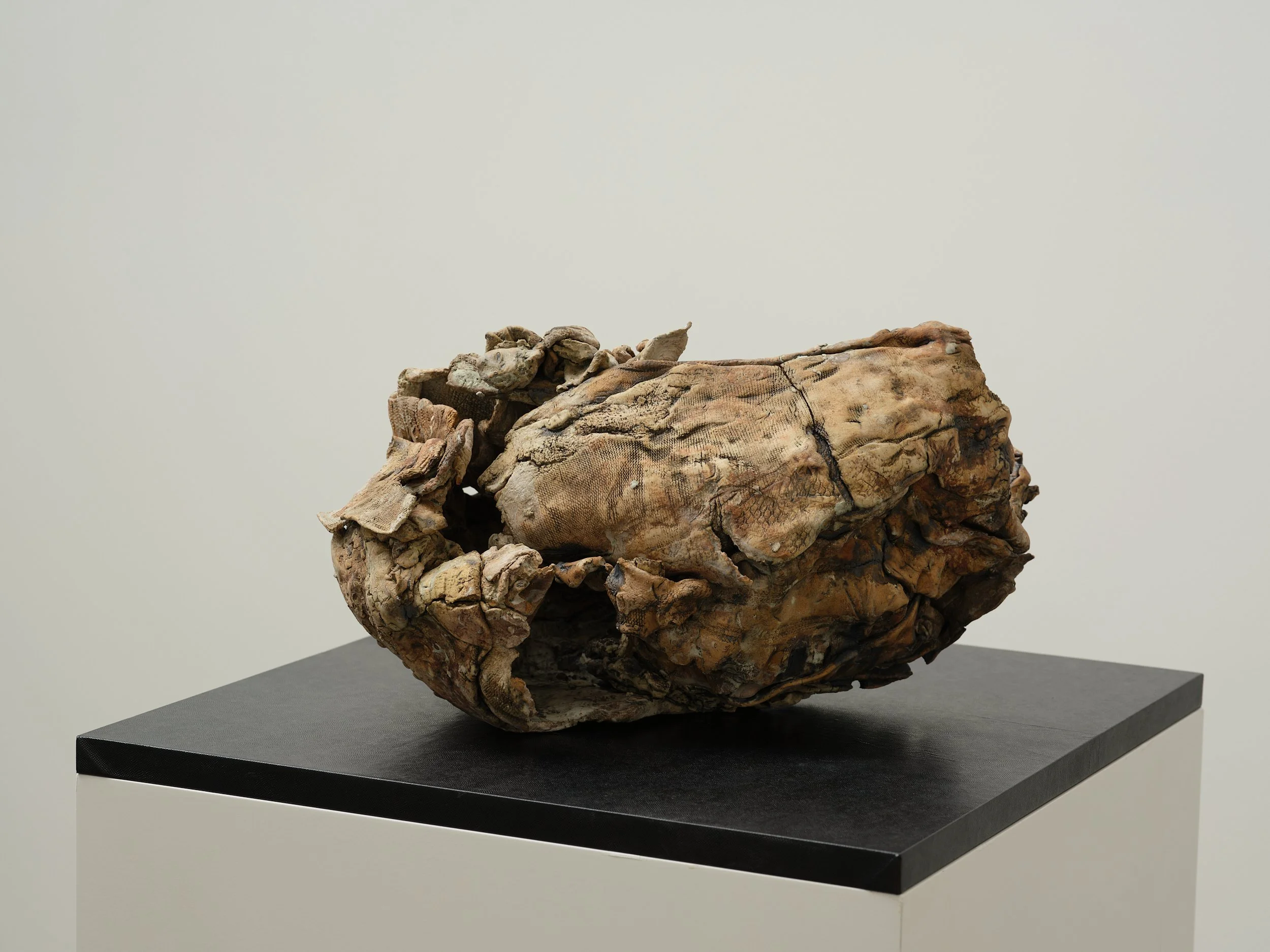   Drift  2024/2026 clay, pigment, oxide, glass, goat skin on board 420 × 3260 × 220mm 
