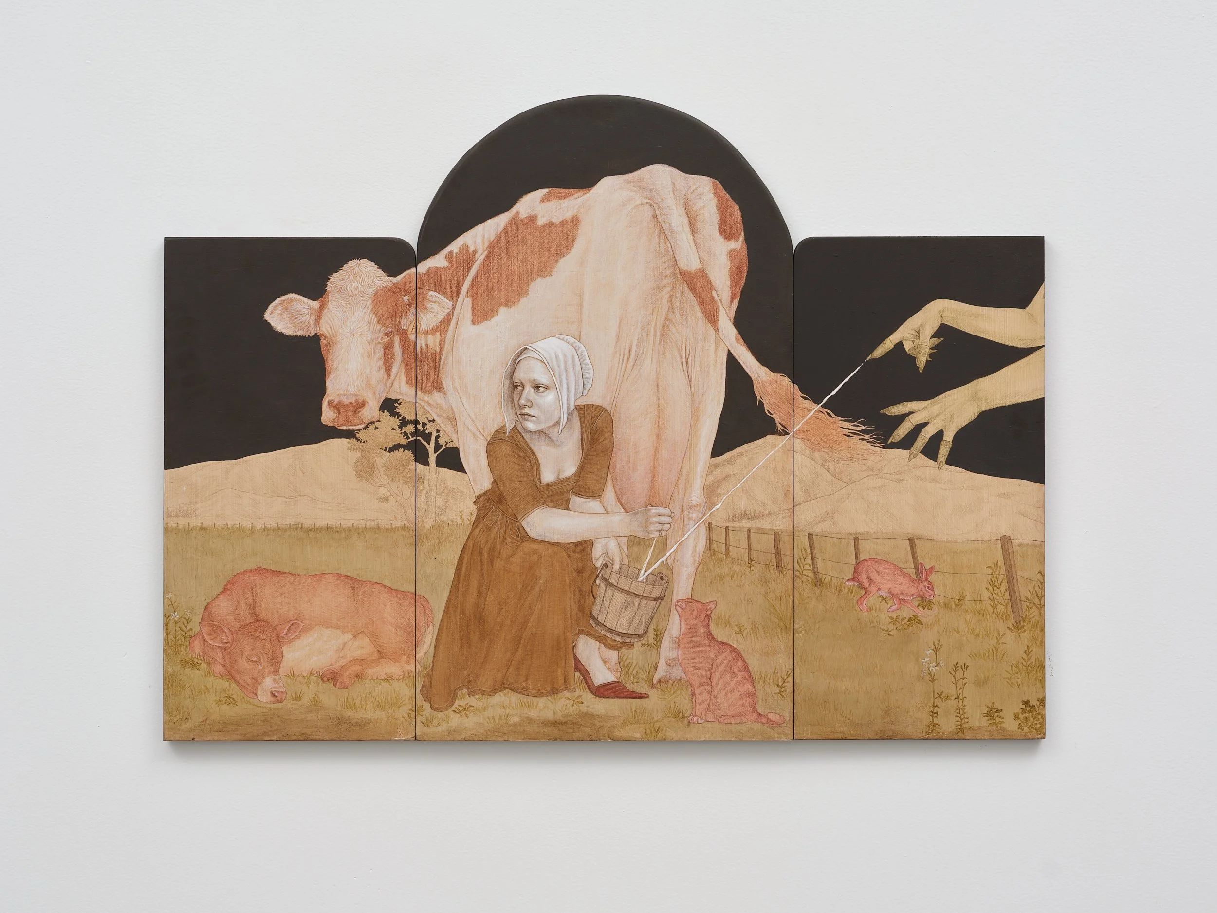   Milk Thief  2026 oil and coloured pencil on panel 515 x 700mm 